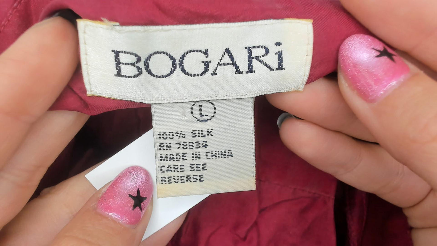 90s Bogari Burgundy Silk Button-Up Shirt Large L