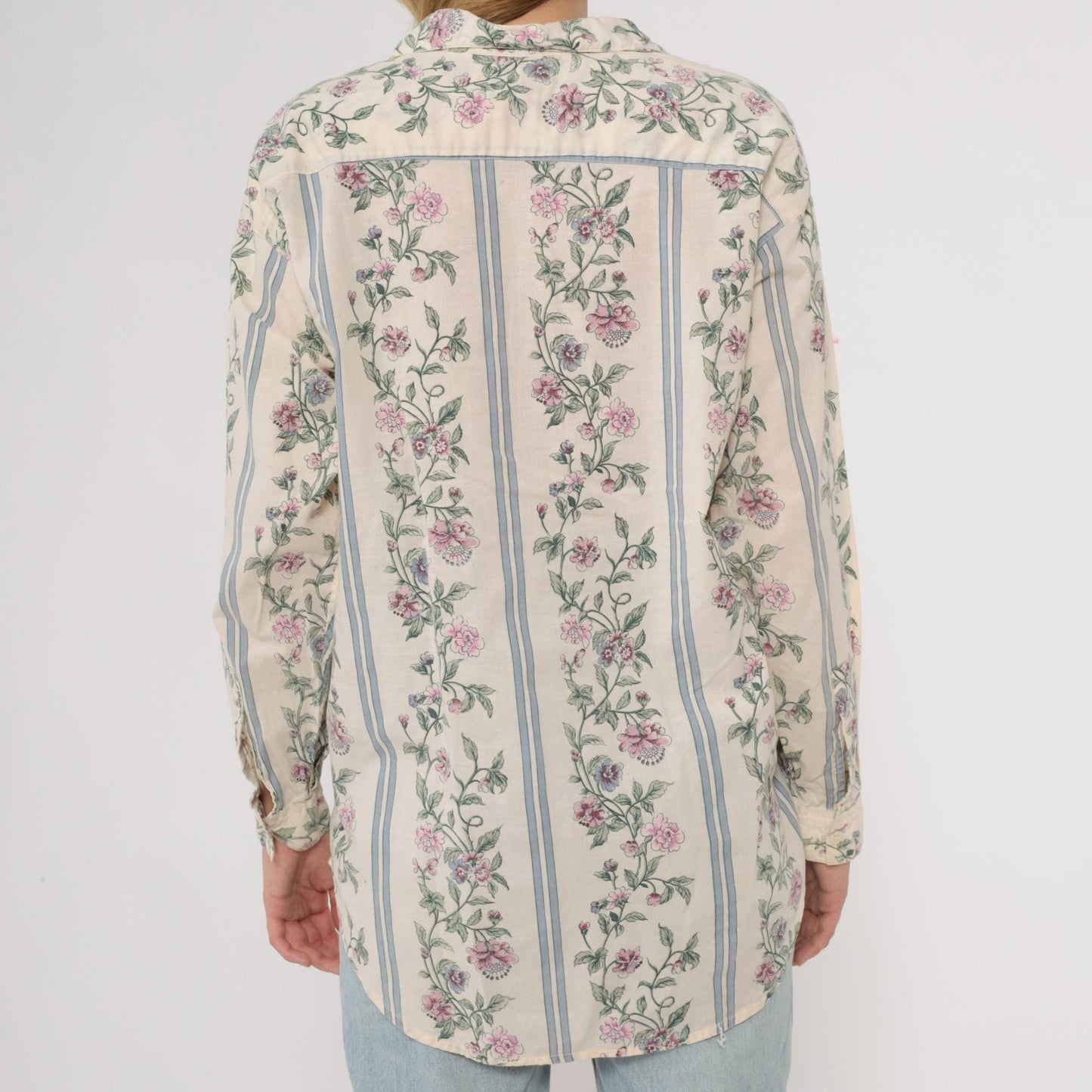 90s Pure Love Take Away Floral Button Up Shirt Cream Small S