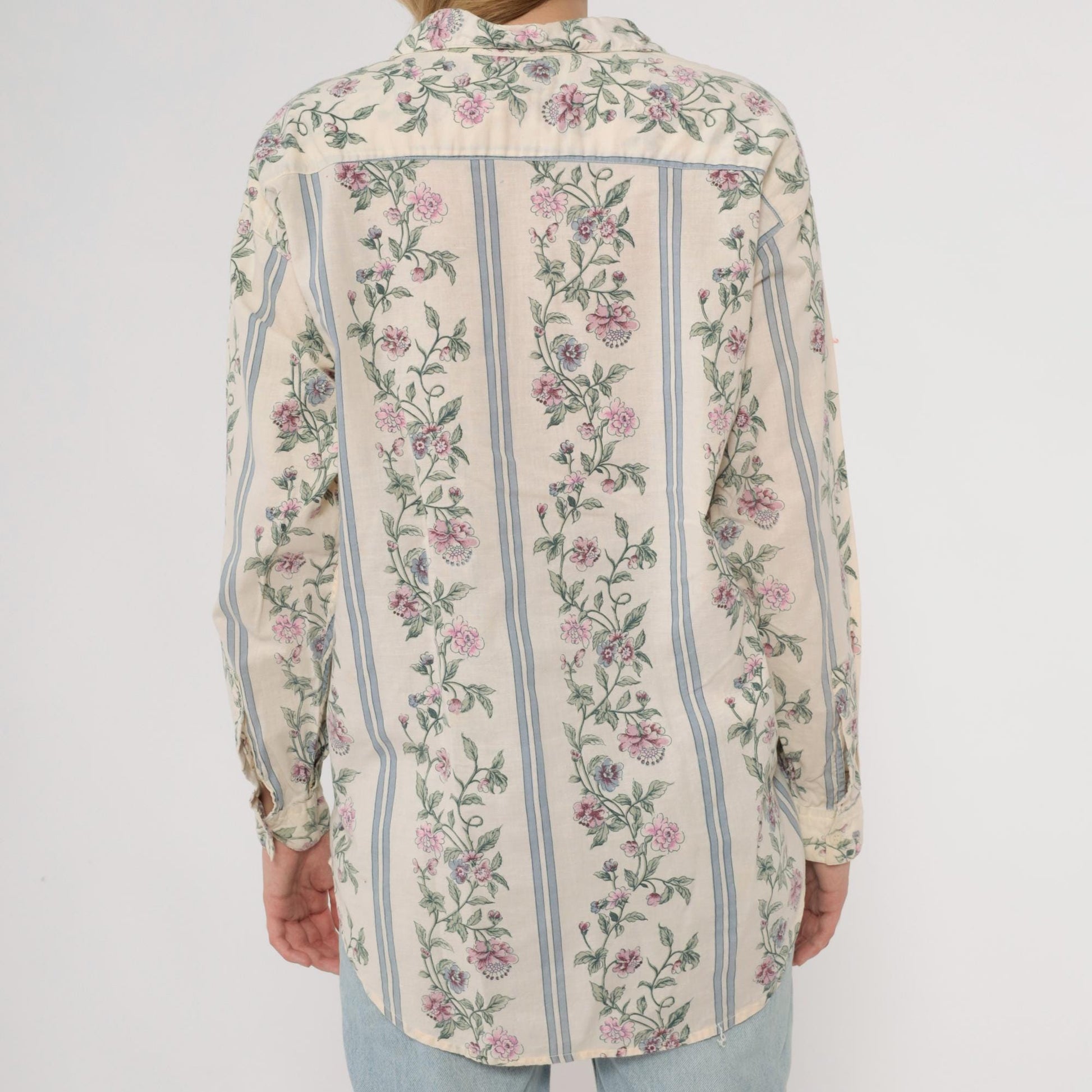 90s Pure Love Take Away Floral Button Up Shirt Cream Small S