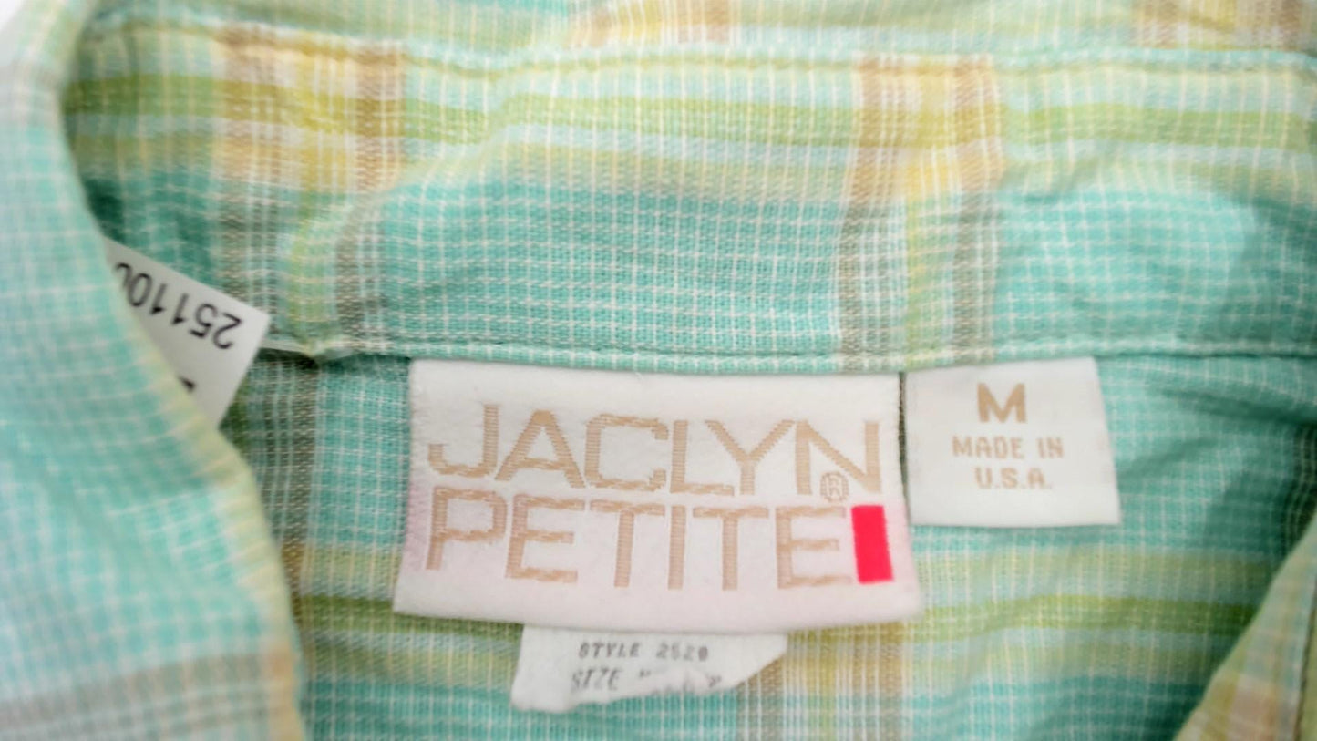 90s Pastel Plaid Cotton Button-Up Shirt Pale Blue Soft Yellow Medium M