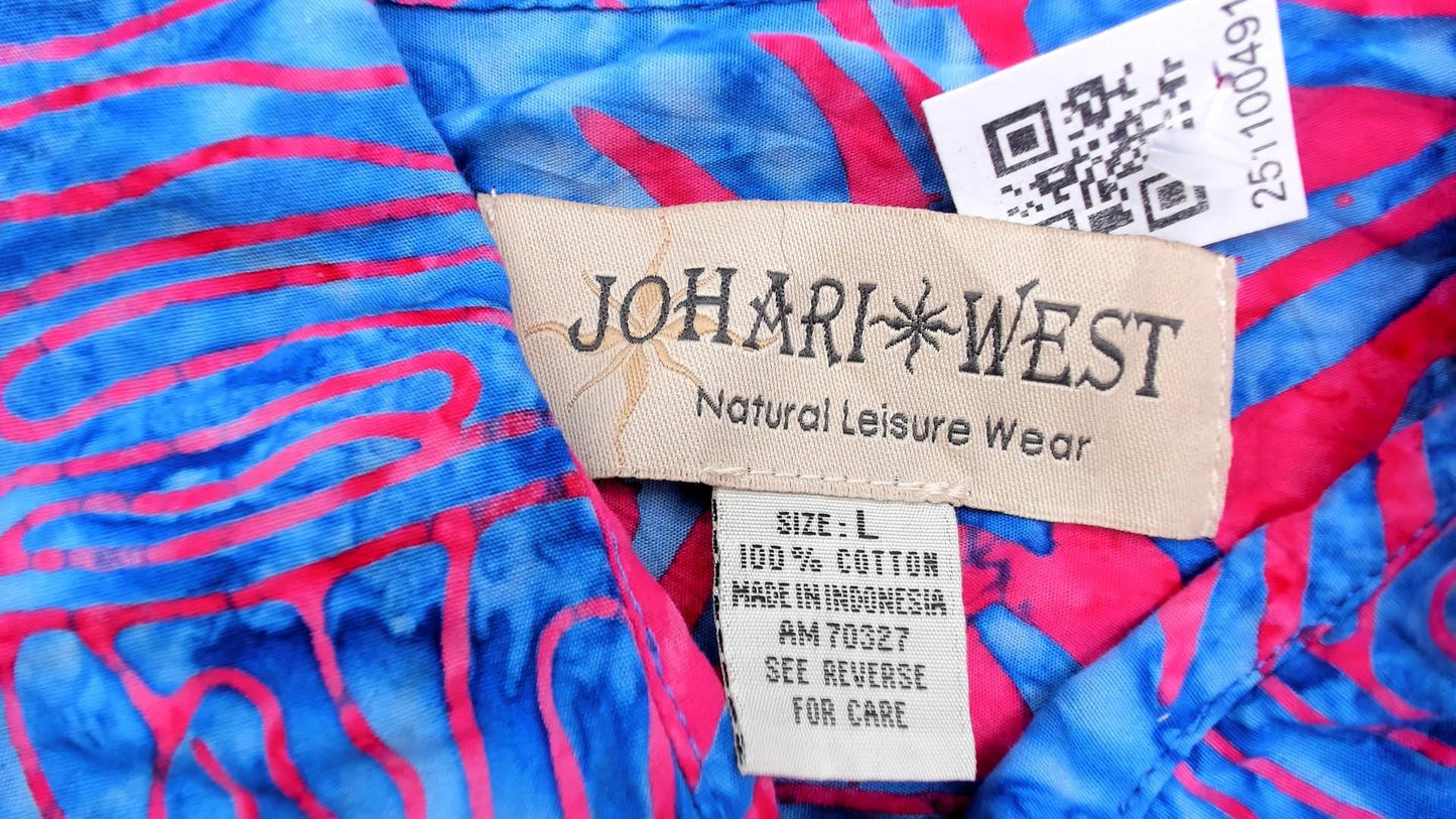 Y2K Johari West Abstract Batik Shirt Cotton Blue Pink Geometric Large L