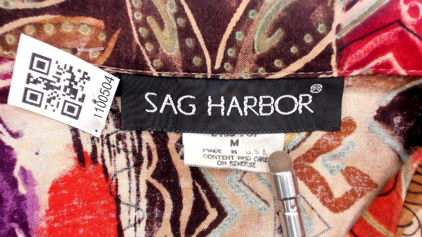 90s Sag Harbor Abstract Geometric Print Shirt Multicolor Collared Medium M