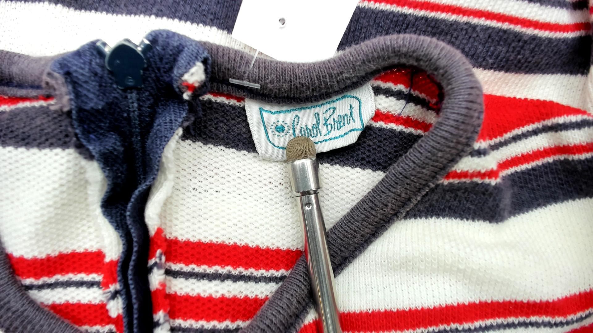 60s Carol Brent Striped Knit Top Red White Navy Keyhole Cutout Small