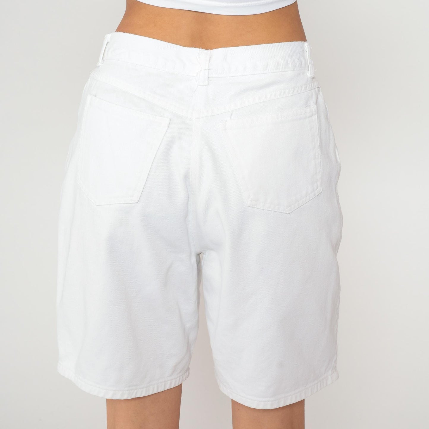 90s American Weekend White Cotton Shorts High Waisted Button Fly Large L
