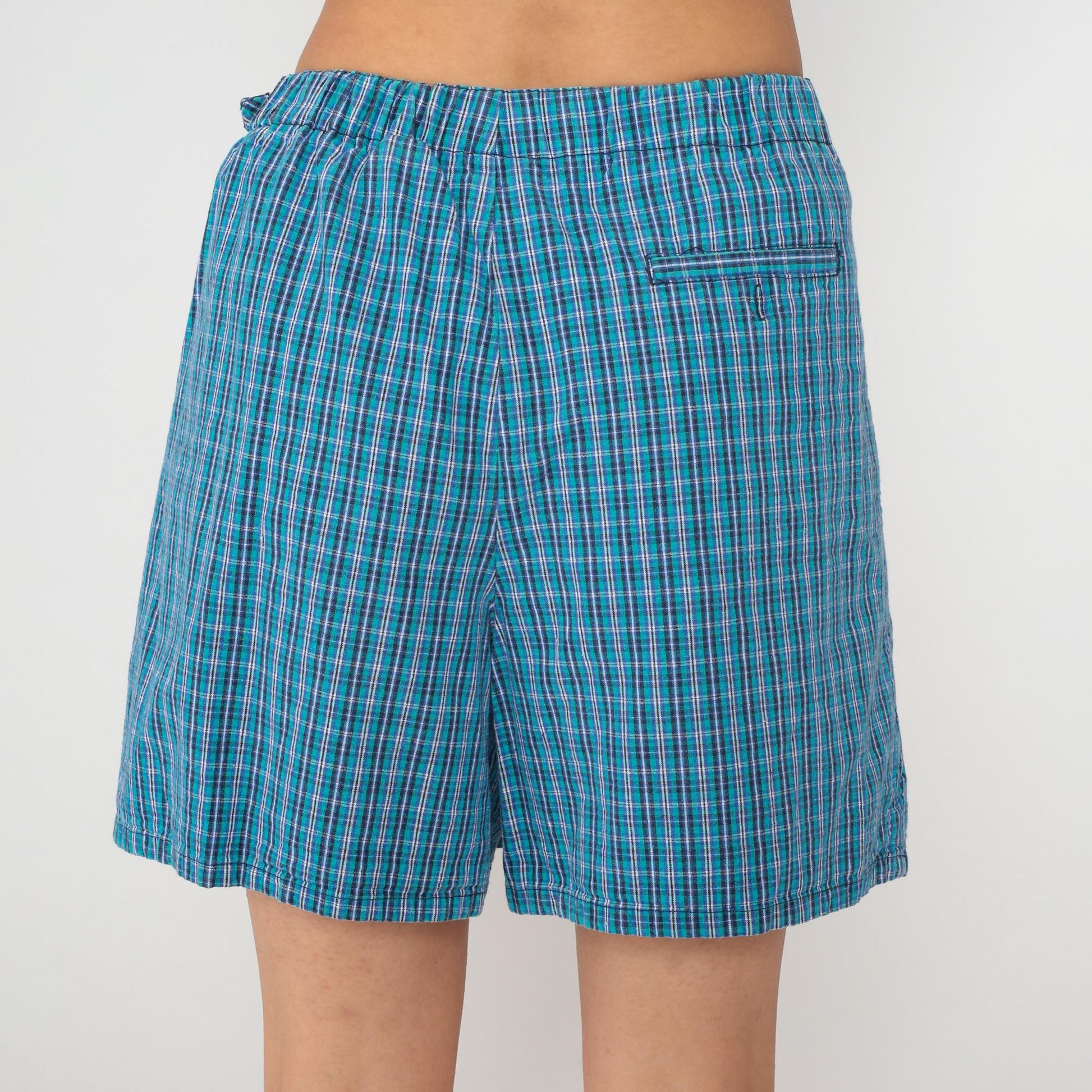 Y2K White Stag Blue Plaid Skort High Waisted Cotton Mini Medium