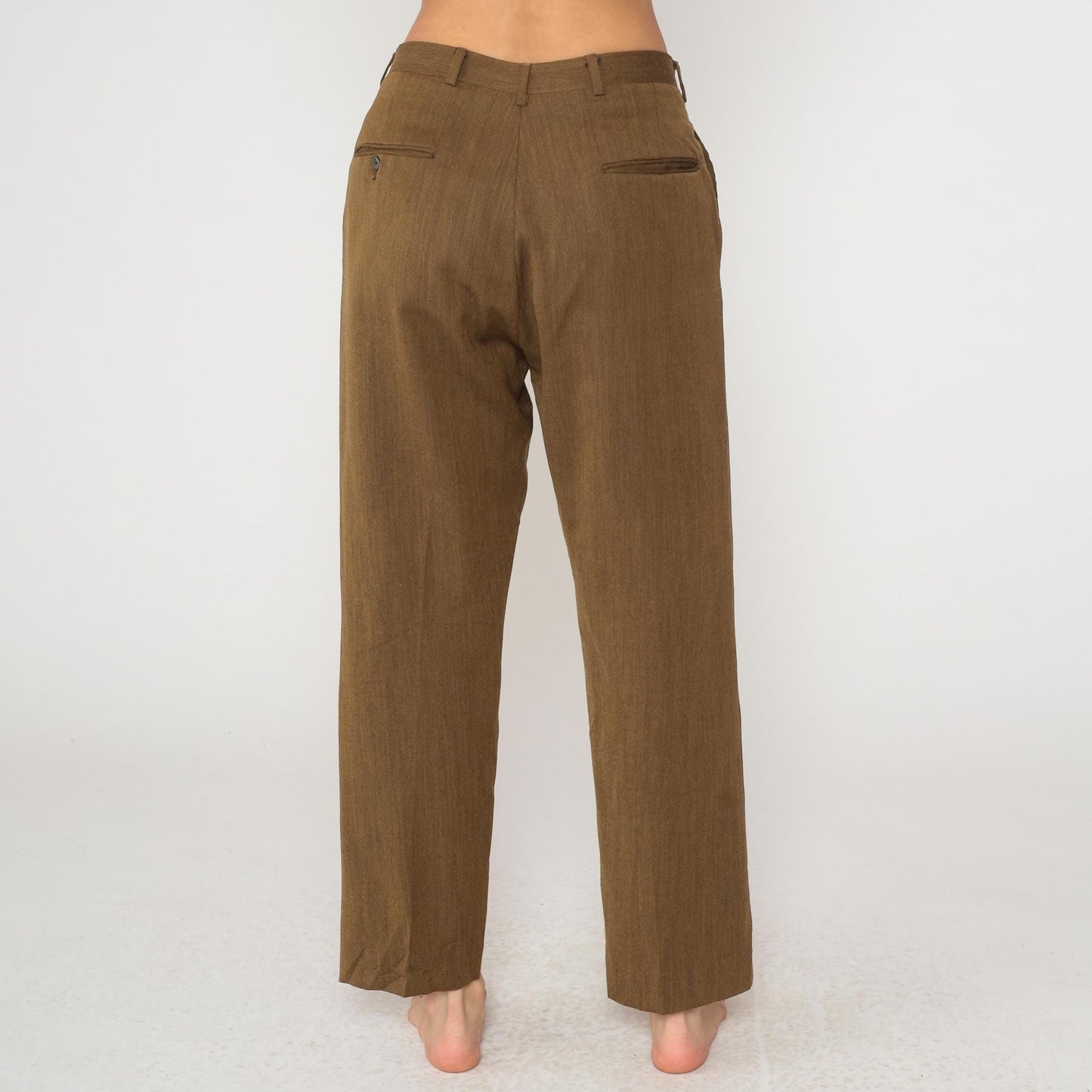 60s Brown High-Waist Straight-Leg Trousers Flat Front Tailored Medium