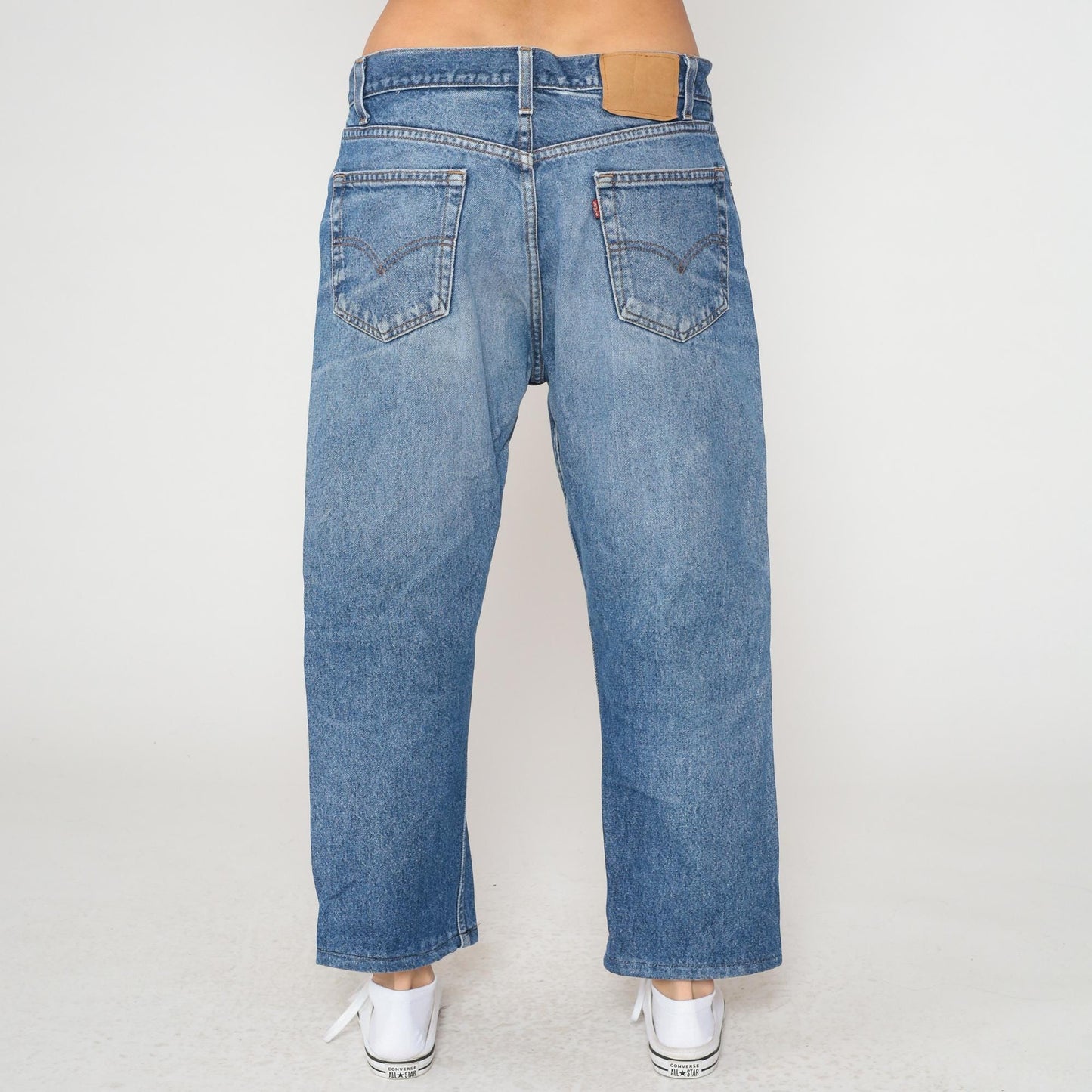 90s Levi's Wide Leg Cropped Jeans High Waisted Stone Wash Blue Denim Medium
