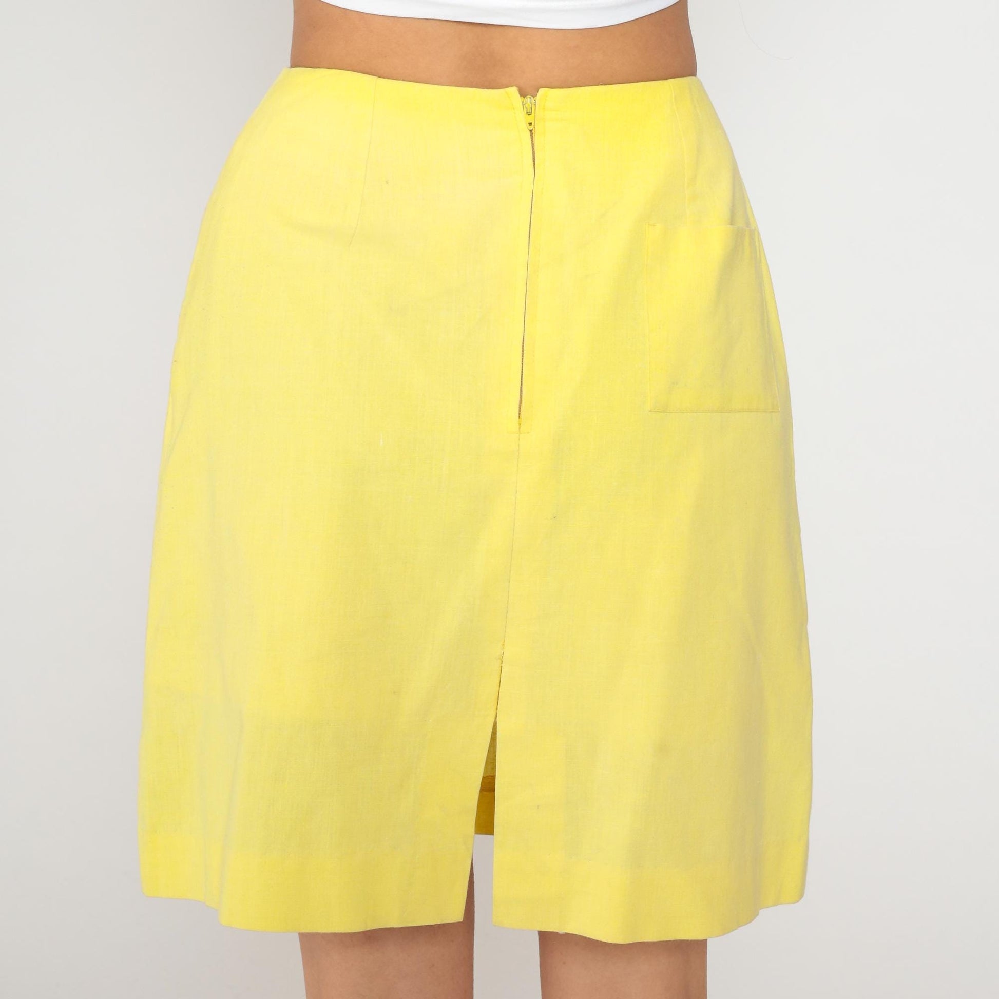 70s Yellow Mini Skirt Abstract Oval Pattern A-Line Cotton Small S