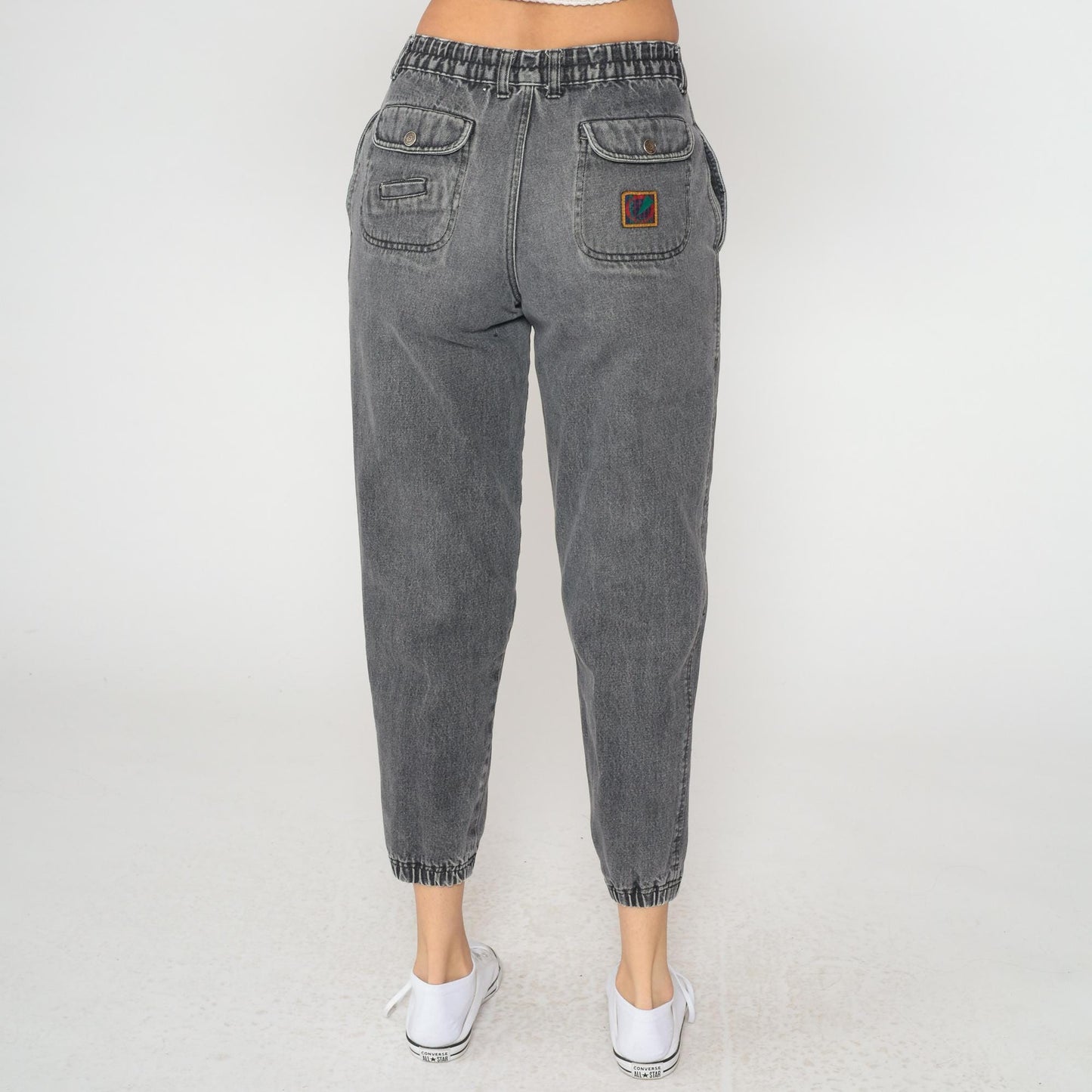 80s Apparatus Denim Joggers Gray Acid-Washed High-Waisted Tapered Ankle Cuff Medium