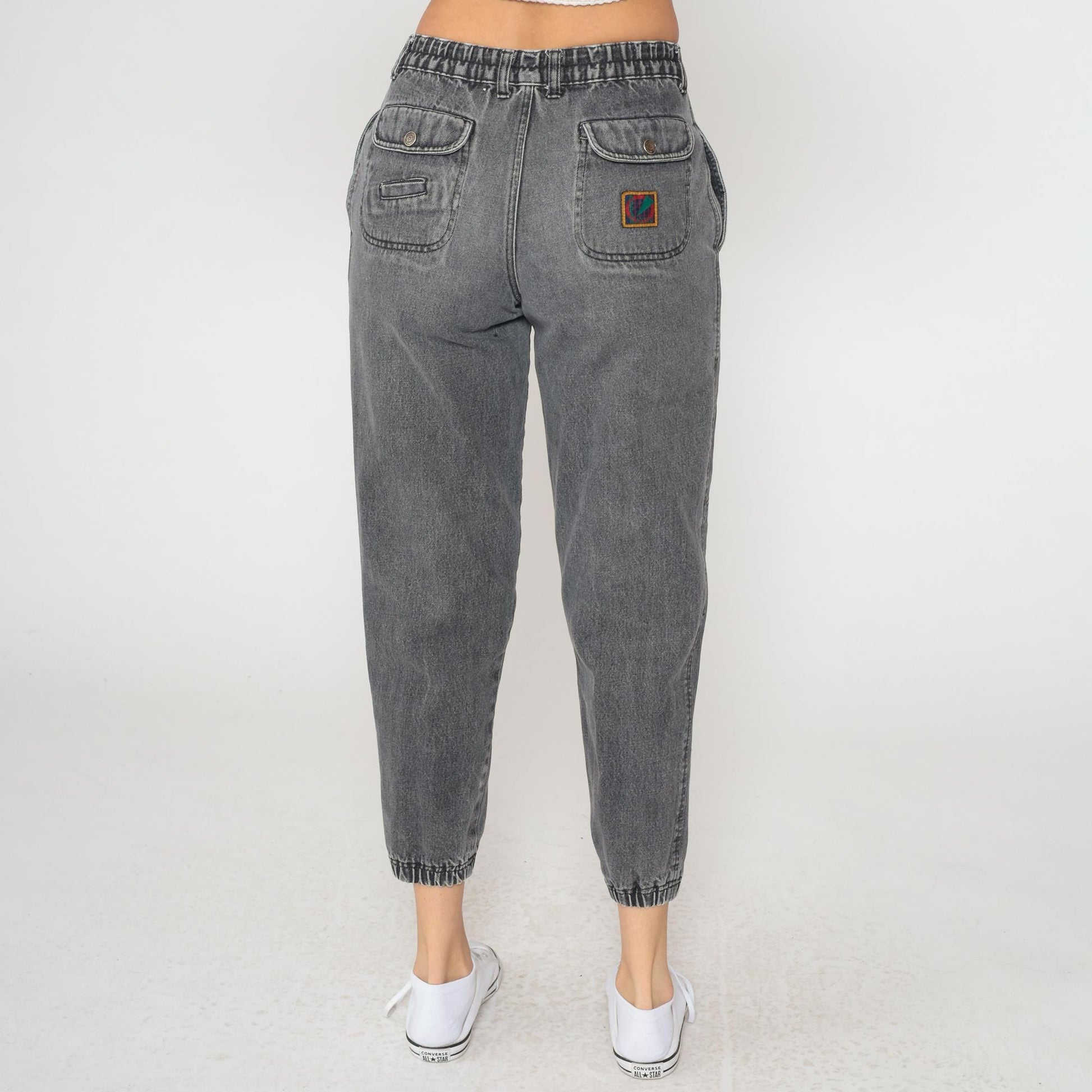 80s Apparatus Denim Joggers Gray Acid-Washed High-Waisted Tapered Ankle Cuff Medium
