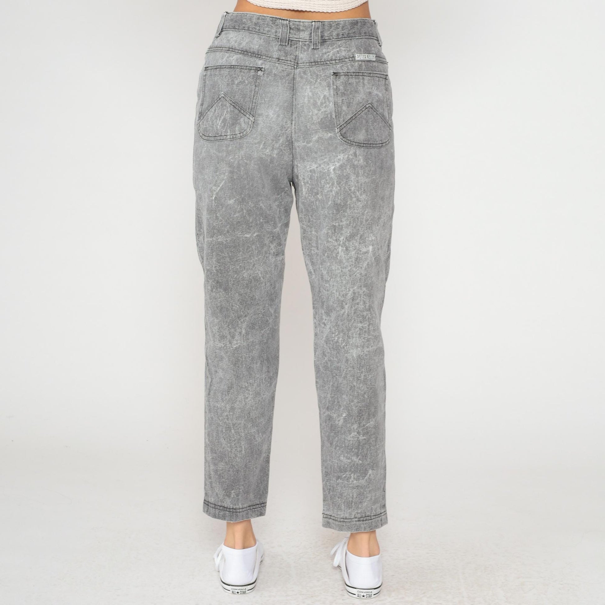 90s Peter Kelly Lee High Waisted Jeans Grey Acid Wash Cropped Ankle 31