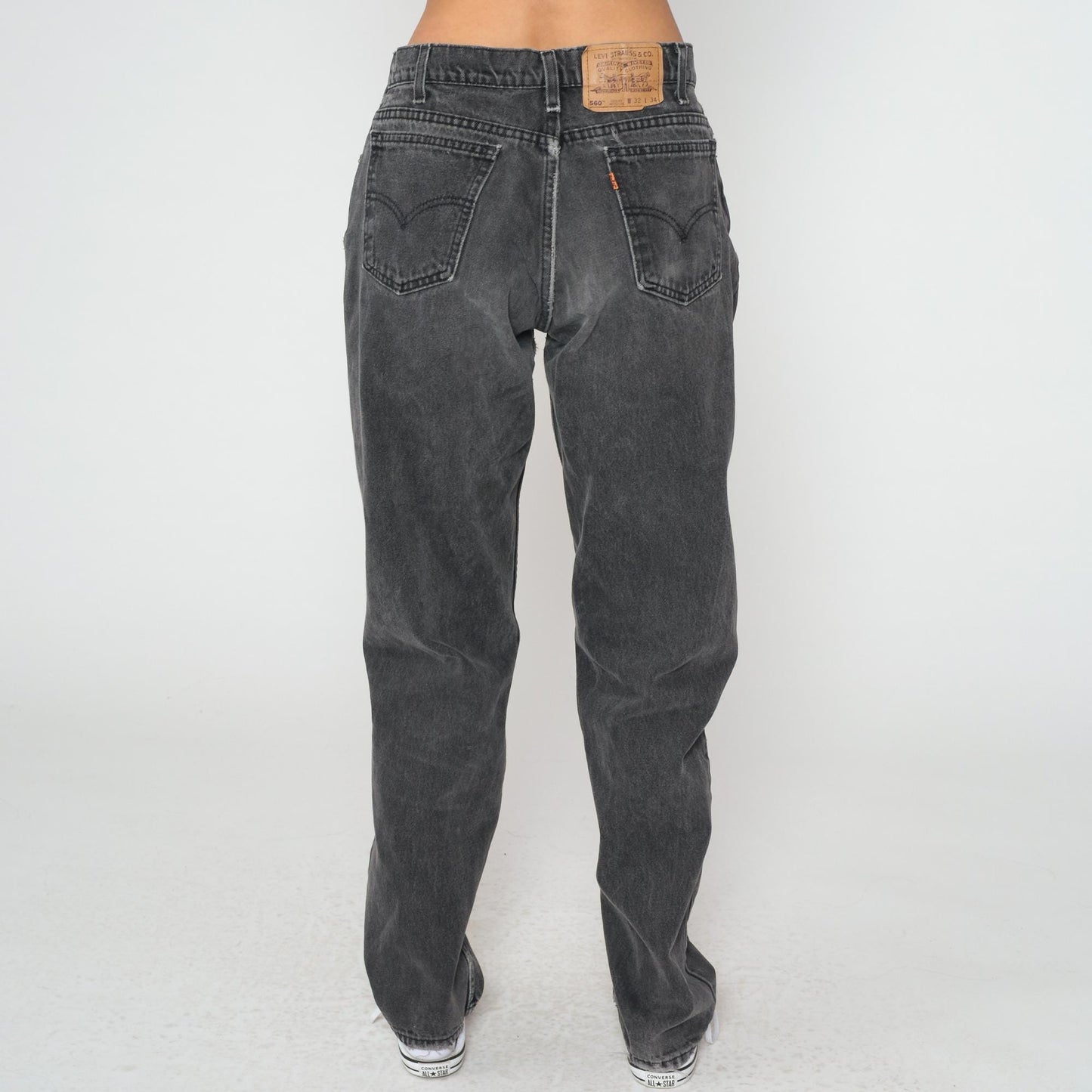 90s Levi's 560 High Waist Jeans Black Denim Faded Charcoal Large L