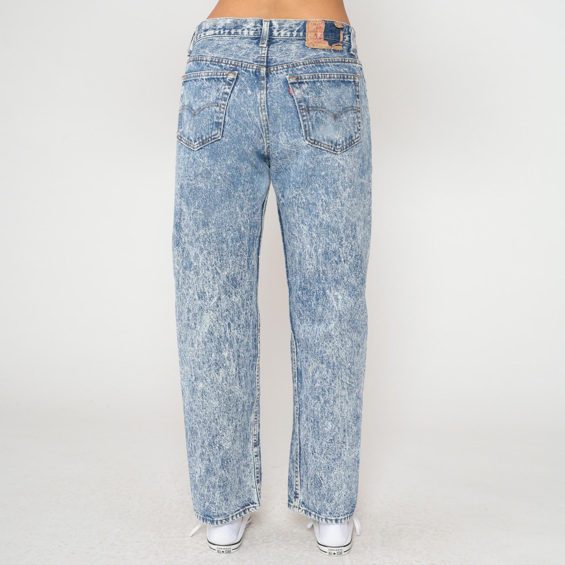 90s Levi's 501 Acid Wash Jeans High Waisted Straight Leg Light Blue Large