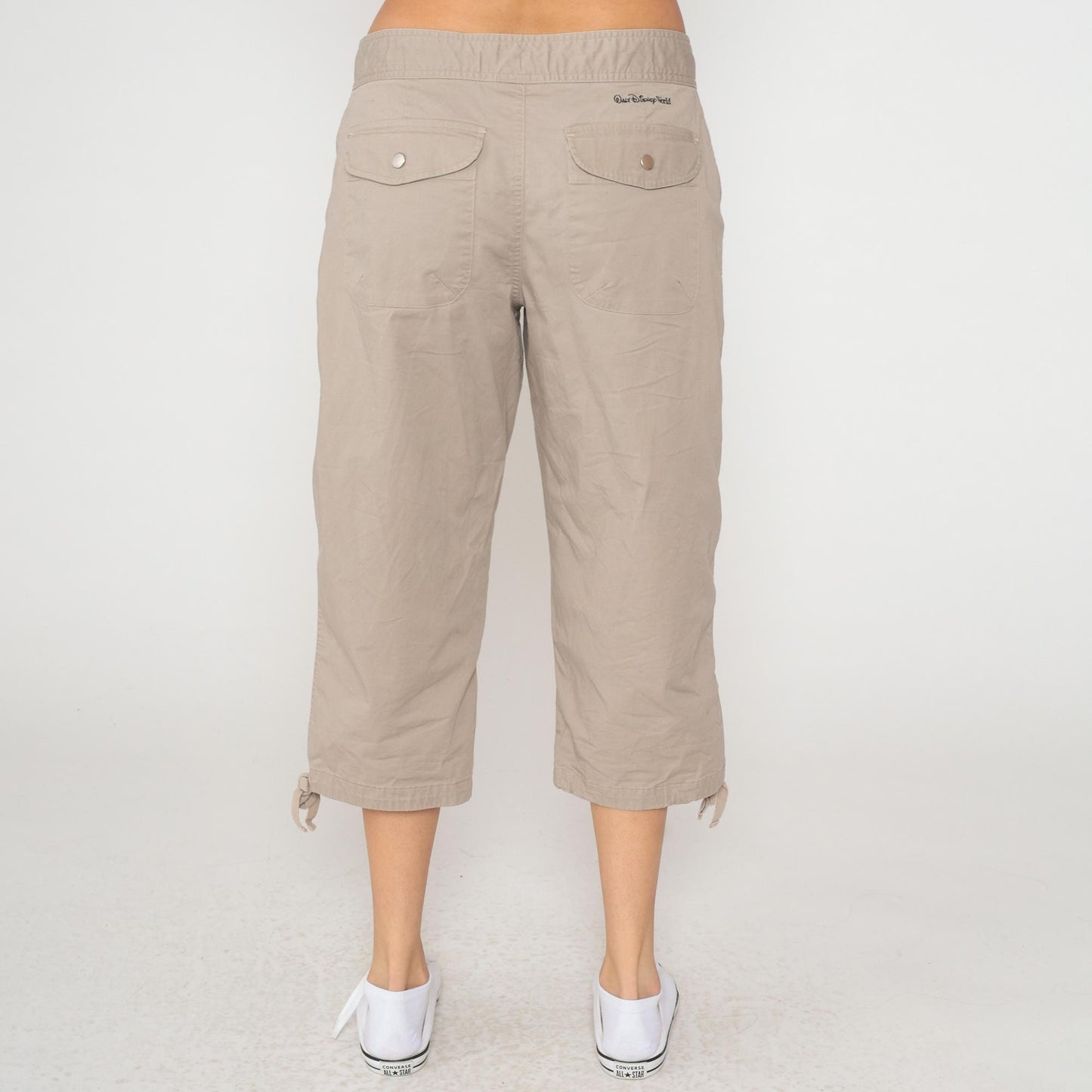 Y2K Mickey Mouse Disney World Cargo Capri Pants Beige Cotton Large L