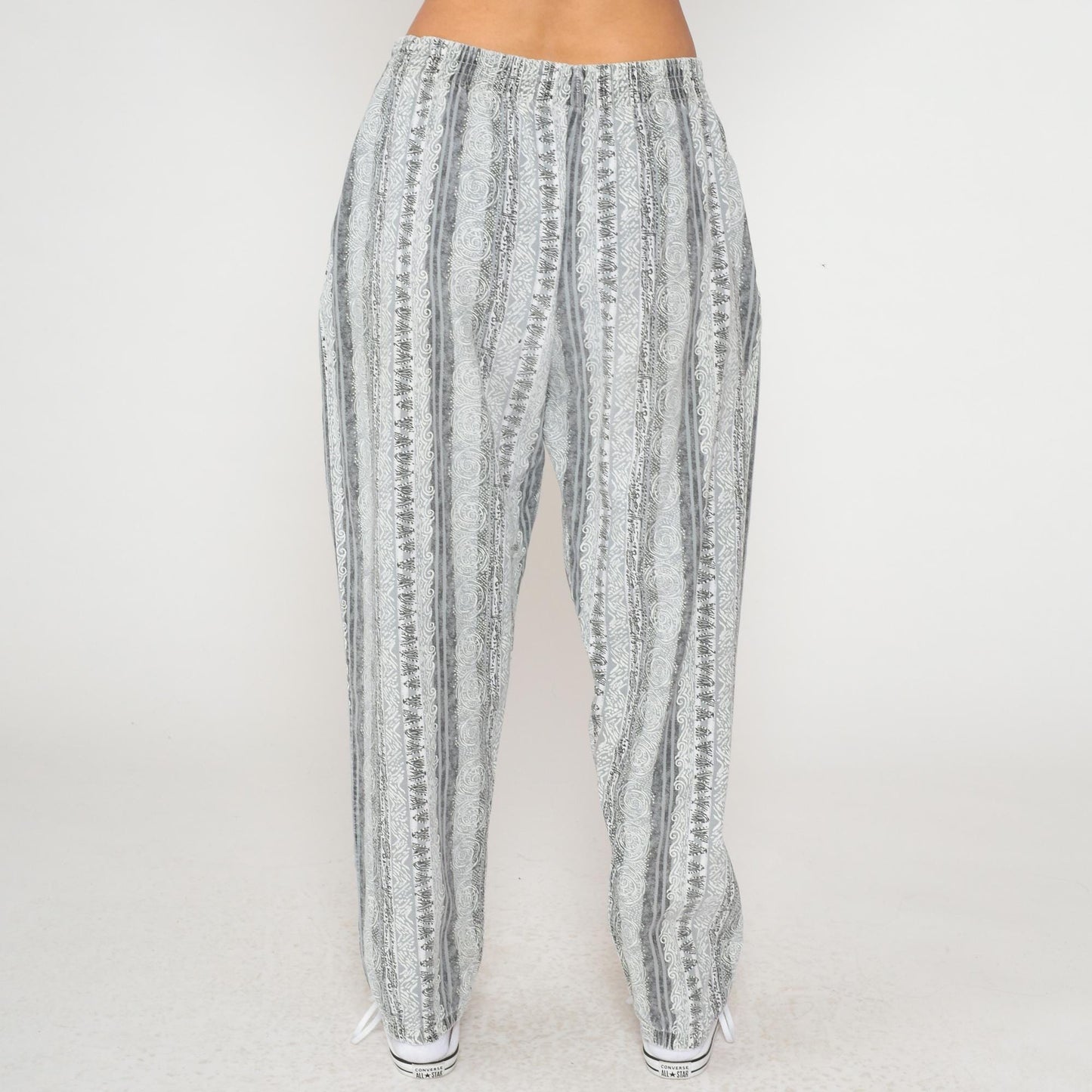 90s Sizzle Geometric Print Lounge Pants Grey White Elastic Waist Large