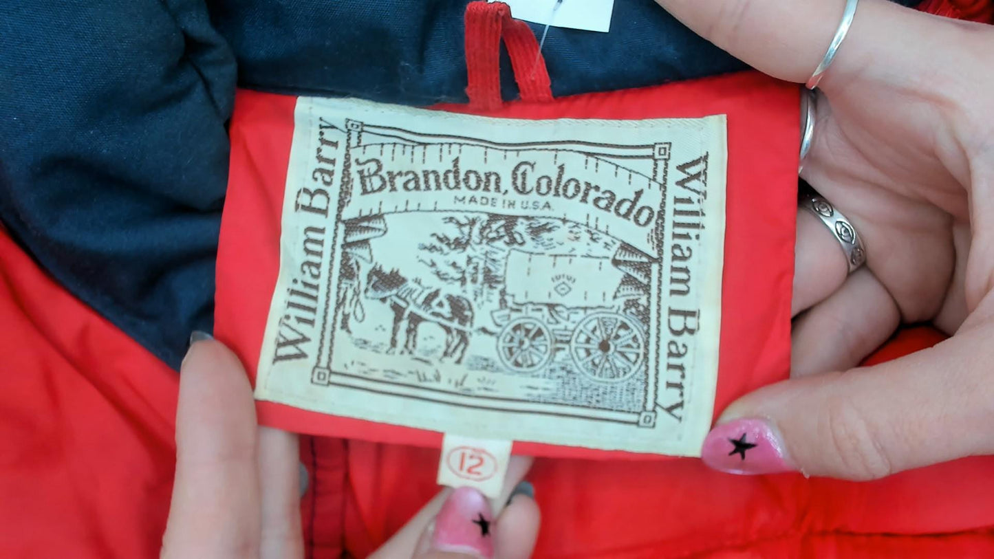80s Brandon Colorado Navy Red Quilted Down Vest Western Yoke Extra Small XS