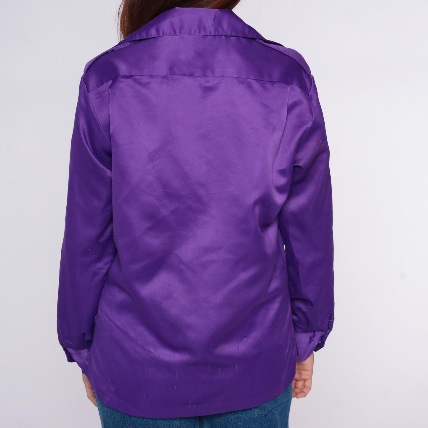 70s Daels Hawaii Purple Satin Polo Shirt Mustang Lightning Embroidered Small