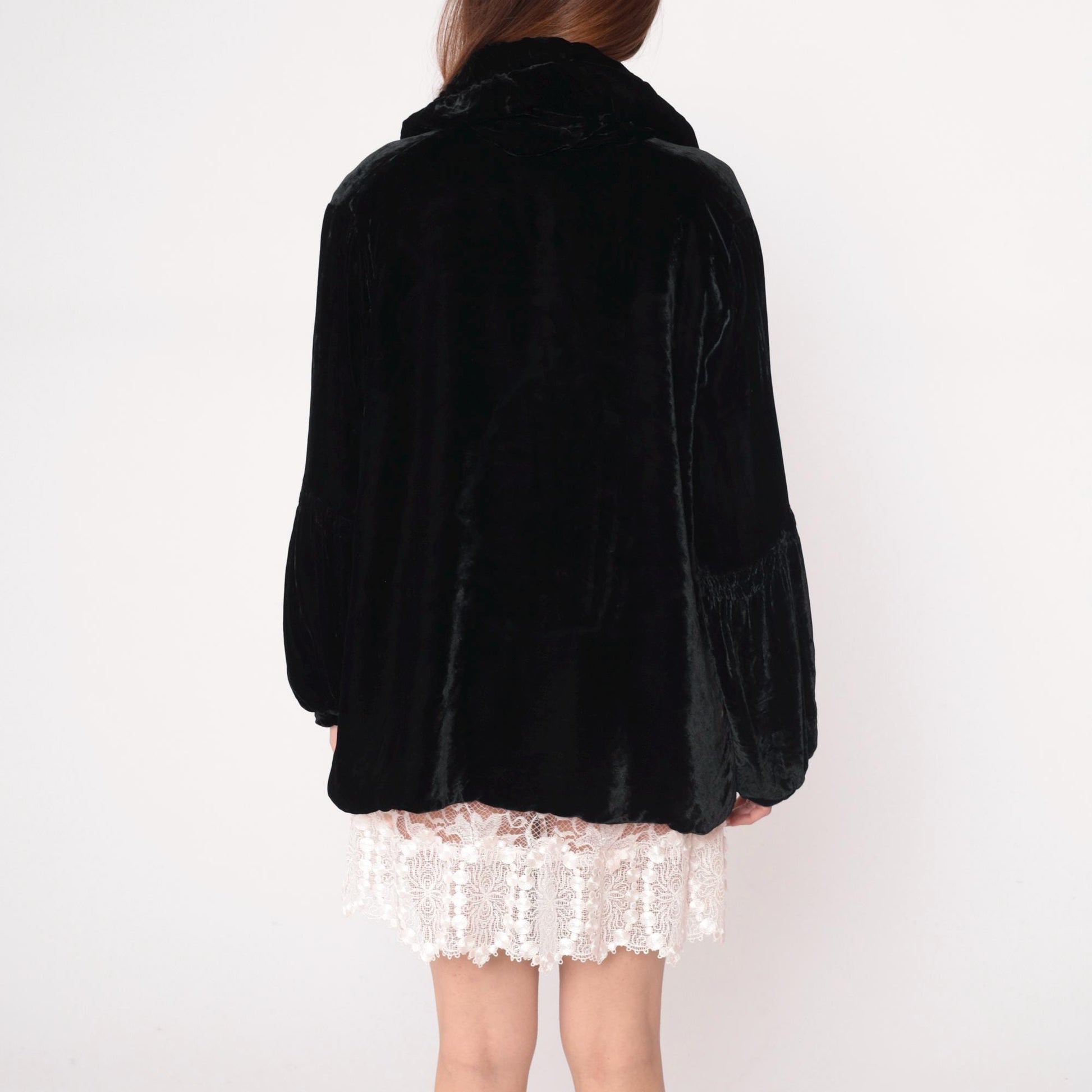 1930s Black Velvet Blazer Silk Lined Notched Collar Jacket Medium