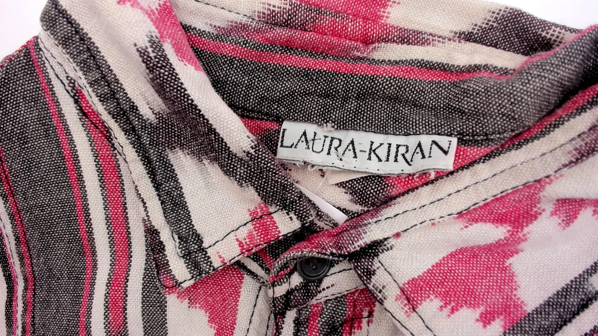 90s Laura Kiran Southwestern Ikat Button Shirt Pink Grey Cotton Extra Large XL