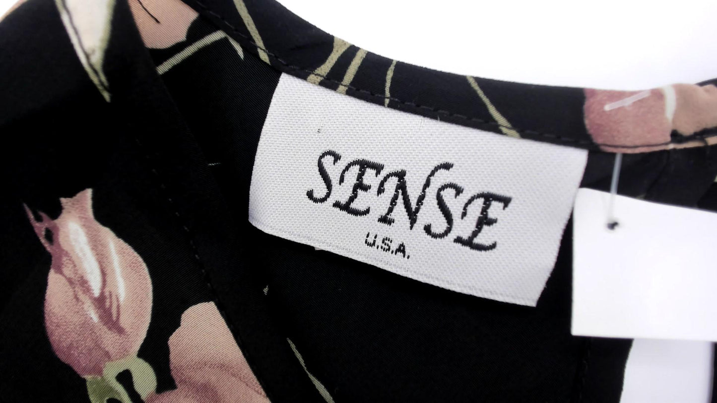 90s Sense Floral Mini Dress Black Pink Rose Keyhole Back Medium M