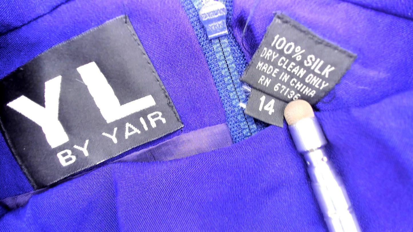 90s YL by Yair Purple Silk Dress Cowl Neck Long Sleeve Knee-Length Large L