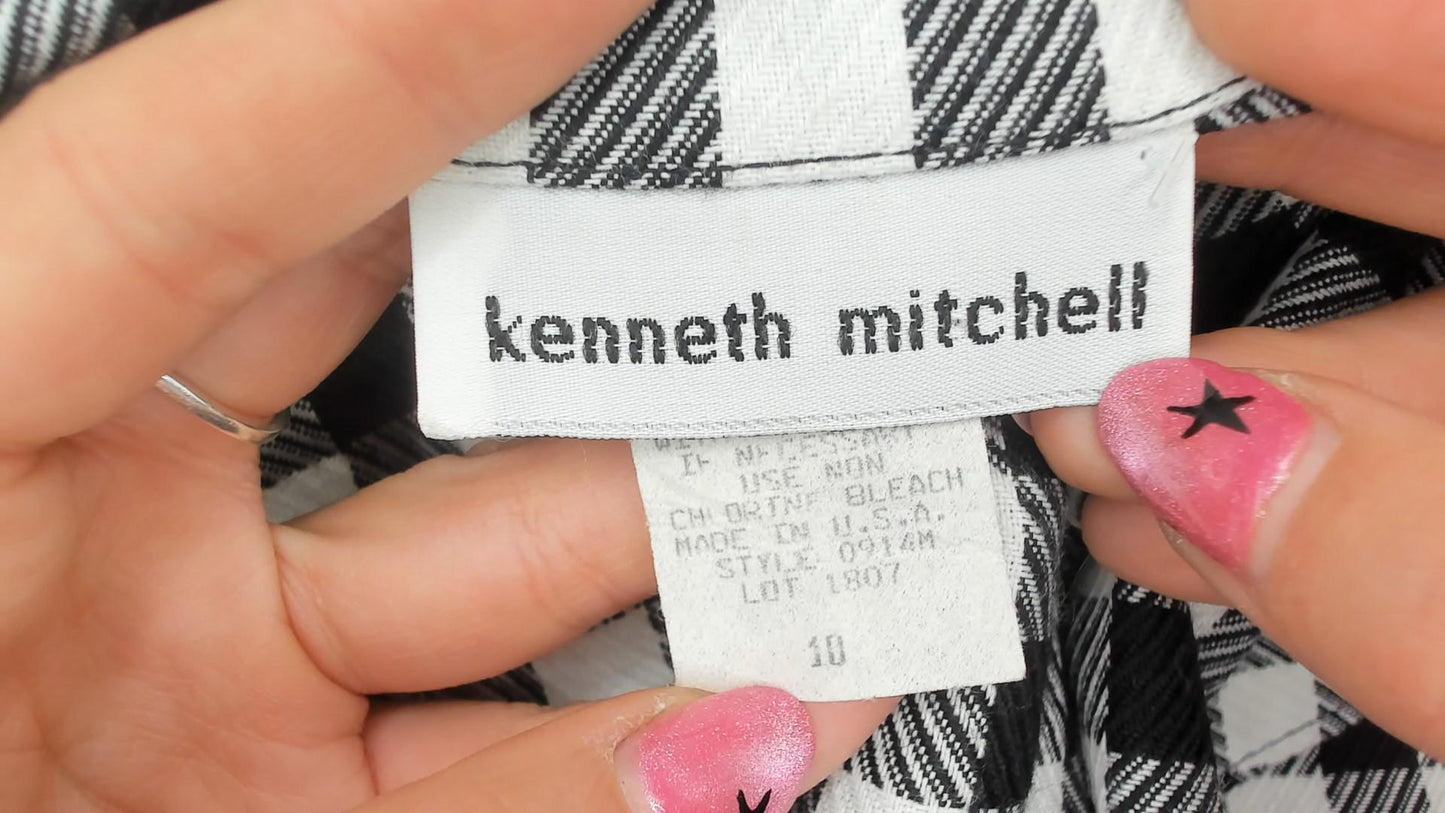 90s Kenneth Mitchell Black White Gingham Blazer Notched Collar Medium