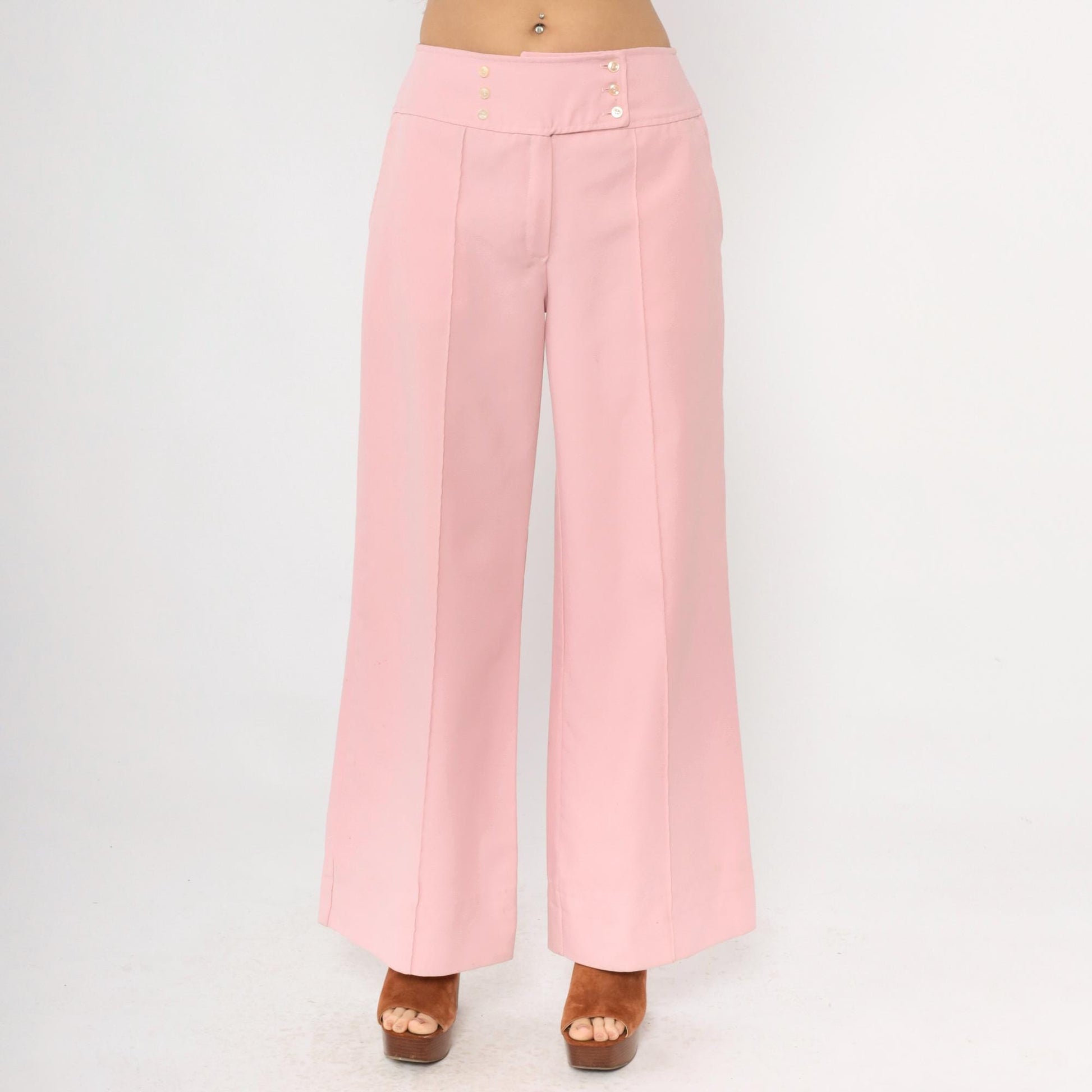 70s Sears Jr Bazaar Pink High Waisted Bell Bottom Pants Small