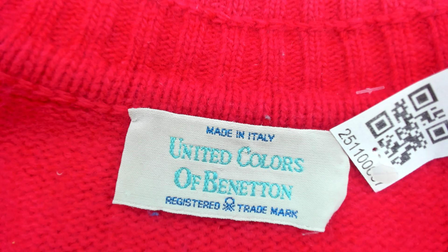 80s United Colors of Benetton Argyle Mock Neck Sweater Coral Pink Small S