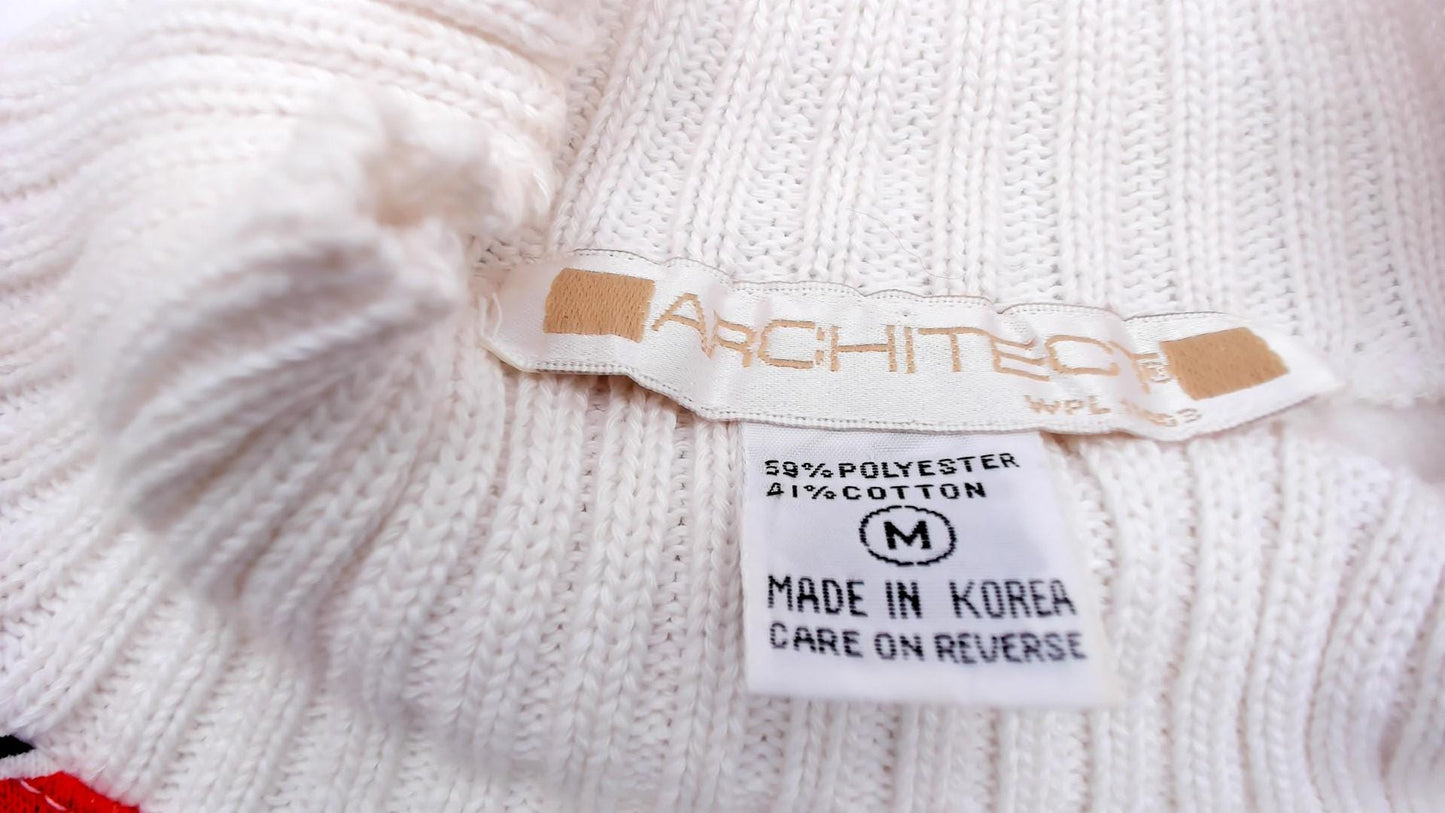 90s Architect Geometric Sweatshirt White Multicolor Tribal Print Medium M