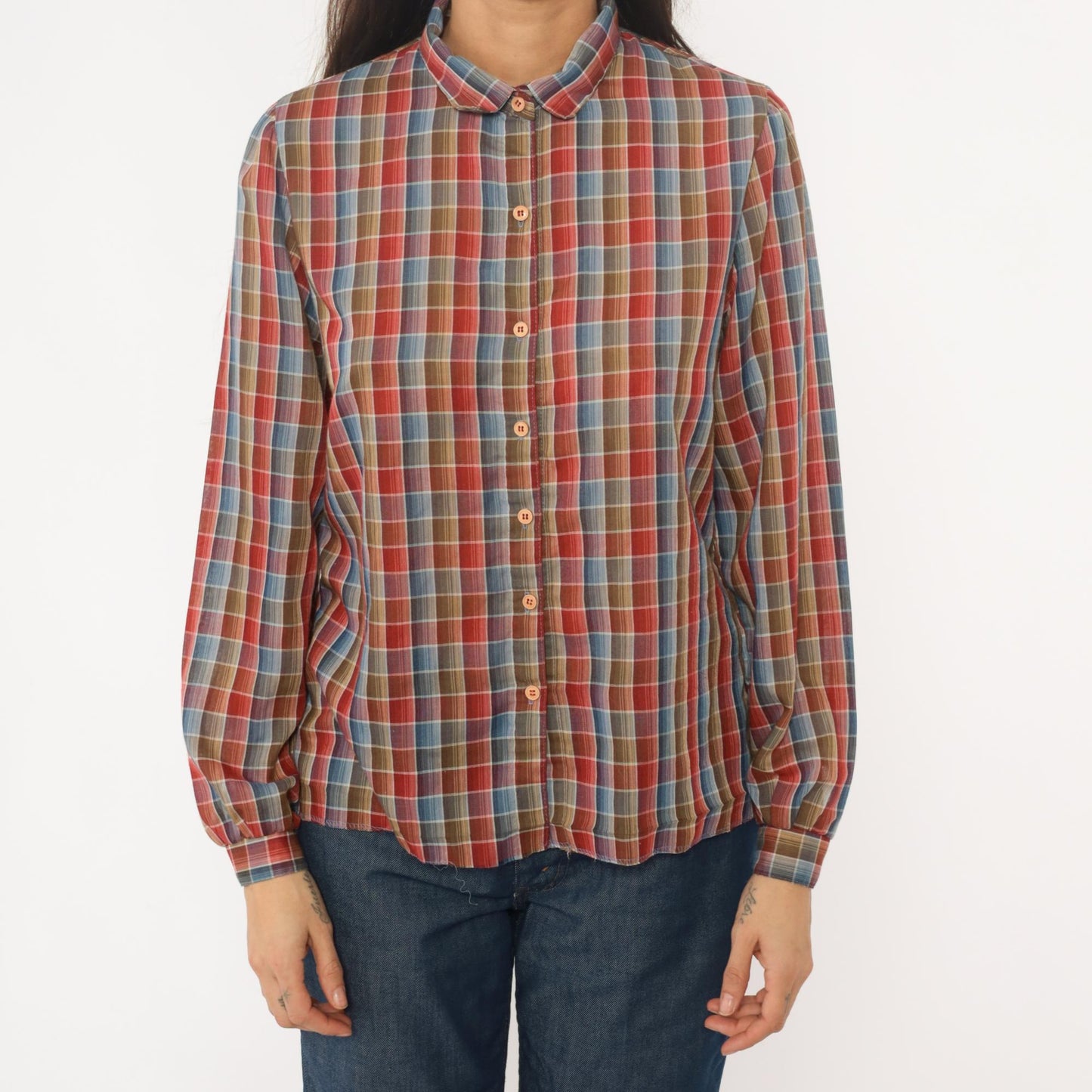 80s West Coast Connection Plaid Button Down Shirt Red Blue Small