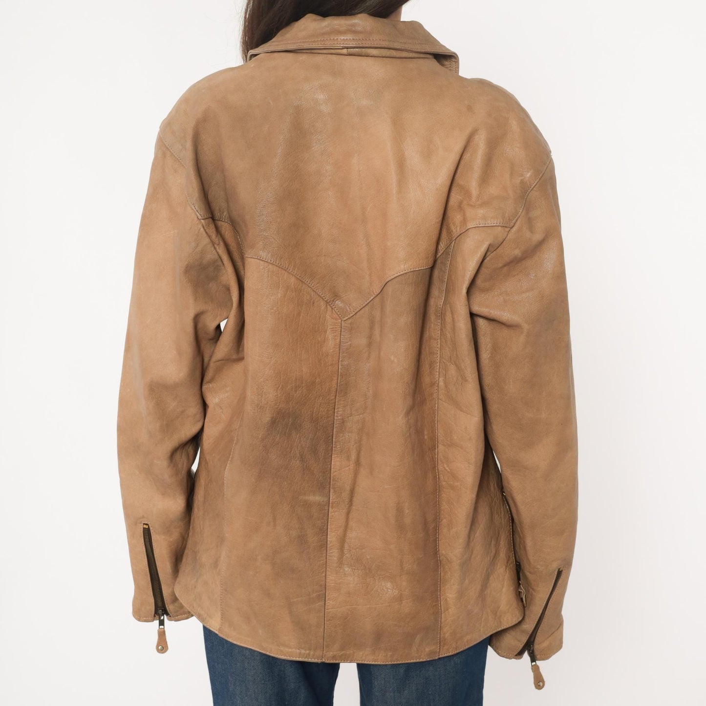 70s Yukon Jack Leather Jacket Tan Lace-Up Western Collar Extra Large XL