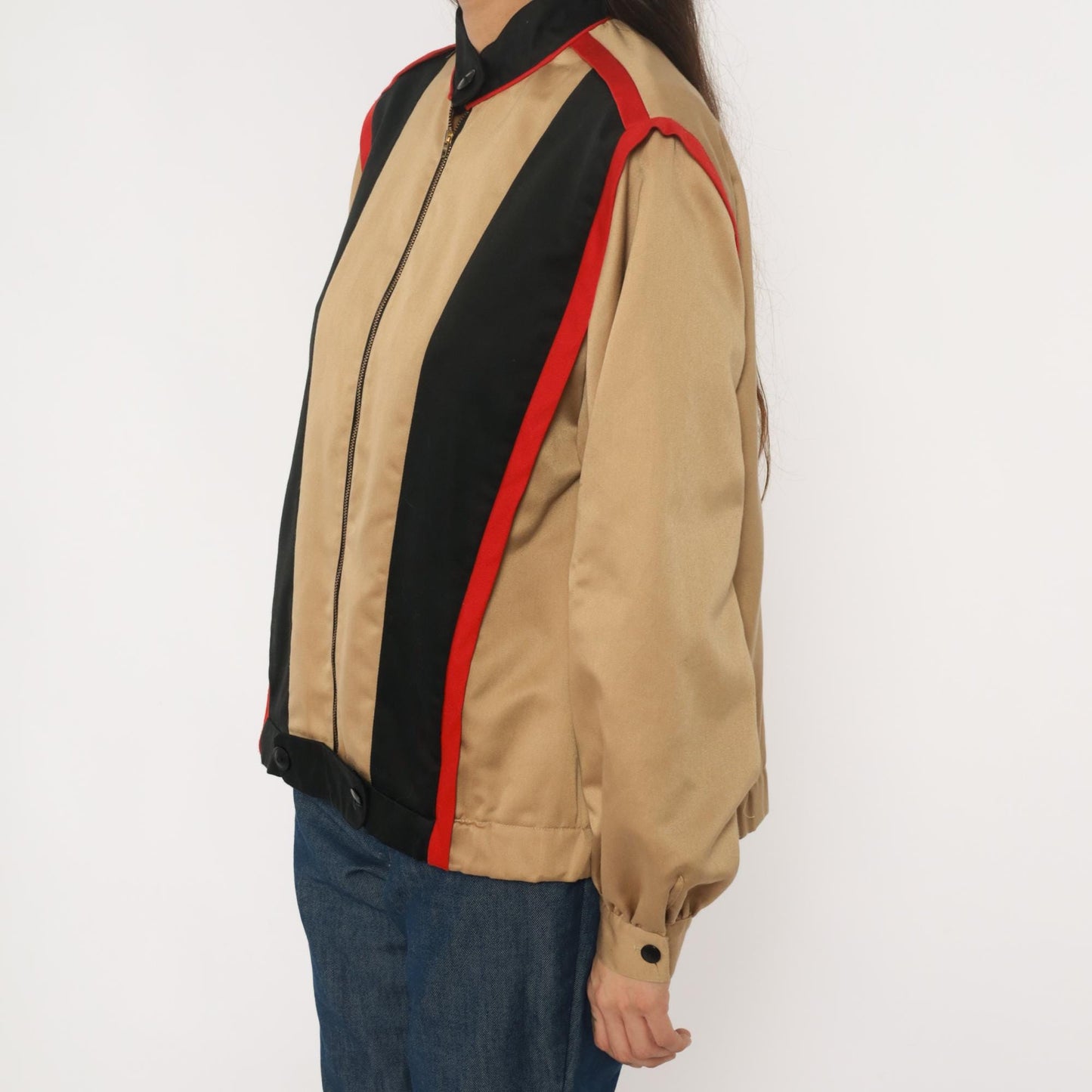 80s Sissies Windbreaker Jacket Tan Black Red Colorblock Medium