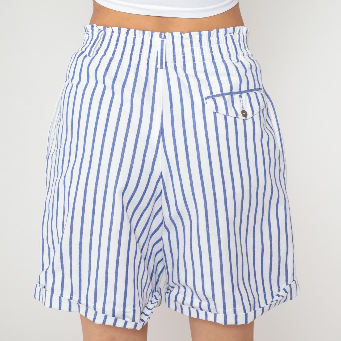 90s Liz Sport High-Waisted Striped Shorts Blue White Cotton Small