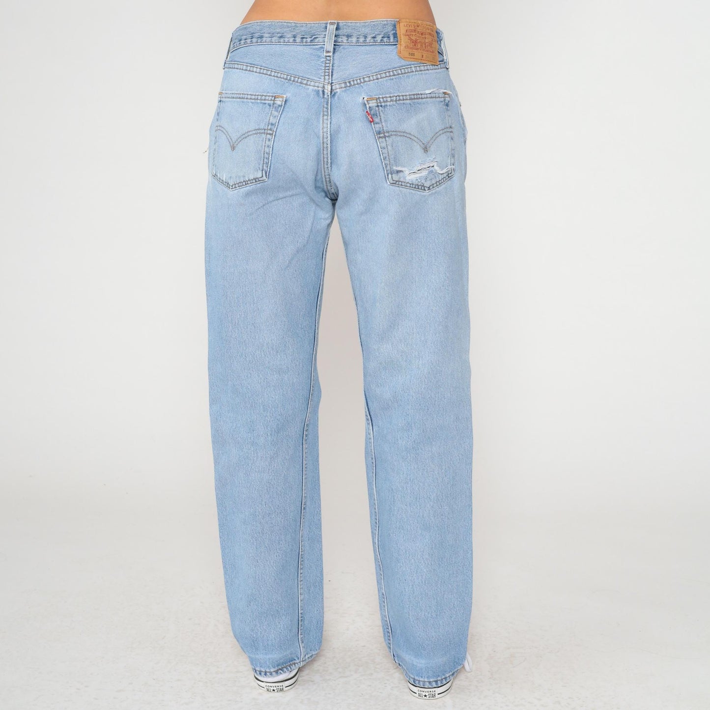 90s Levi's 501 Light Blue Distressed Denim Jeans Straight Leg 34