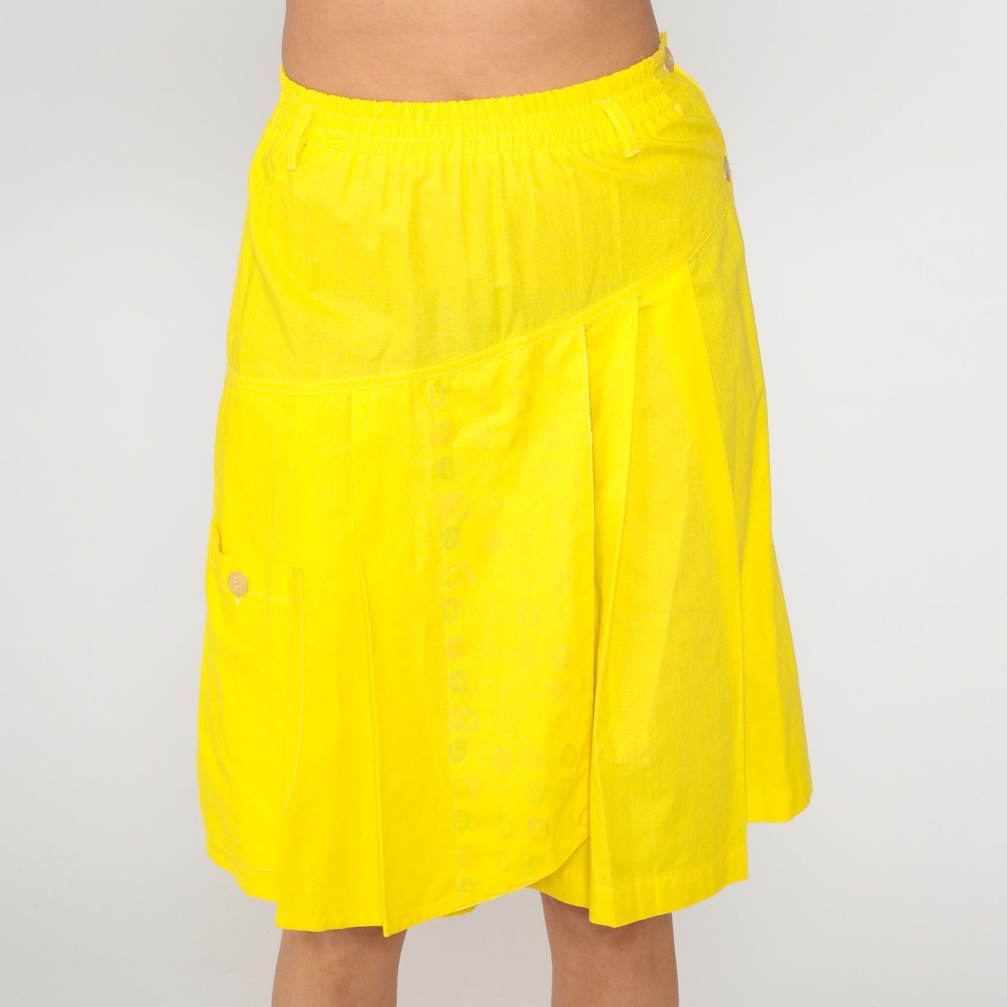 90s Video Grant Yellow Cotton Shorts High Waist A-Line Pockets Large L