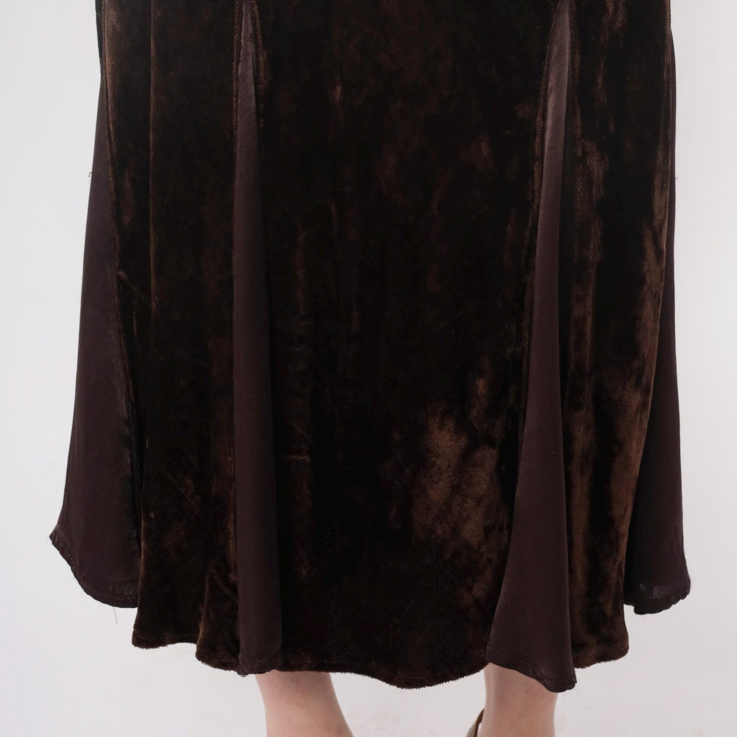 90s April Cornell Velvet Maxi Dress Brown V-Neck Sleeveless Small S