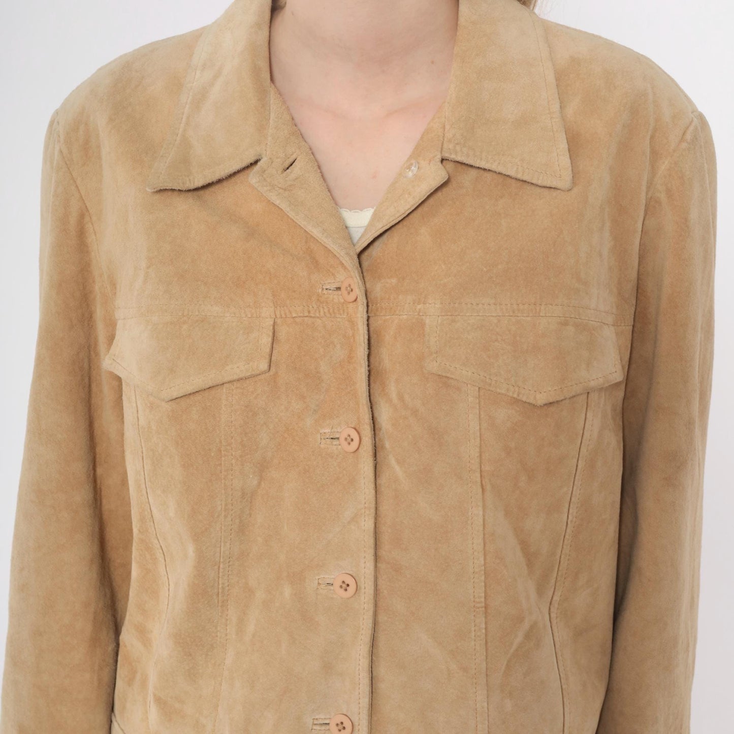 Y2K Willi Smith Tan Suede Jacket Cropped Button Front Medium M