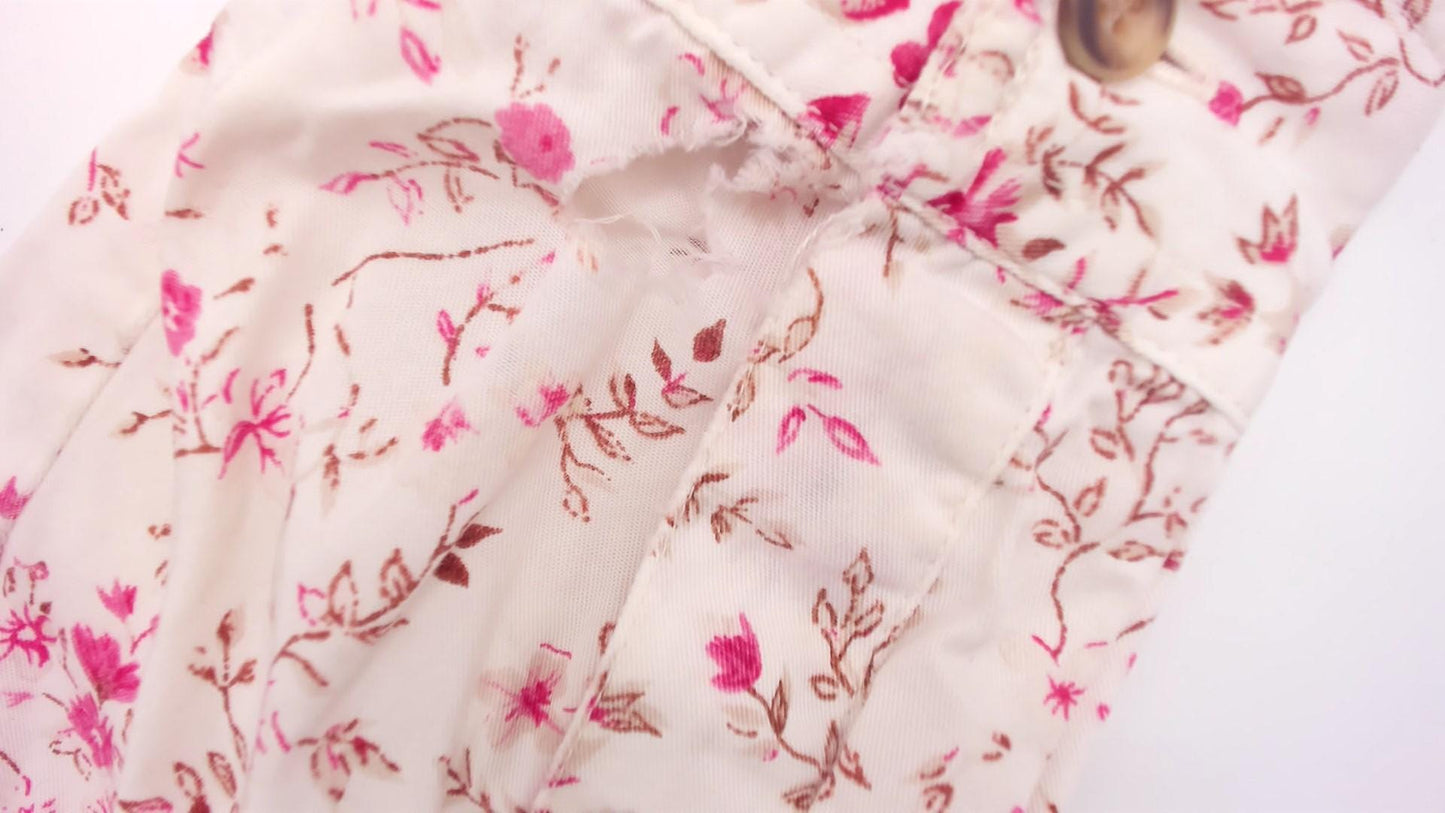 Y2K Cabin Creek Floral Button-Up Blouse White Pink Tan Collar Plus Size XXL