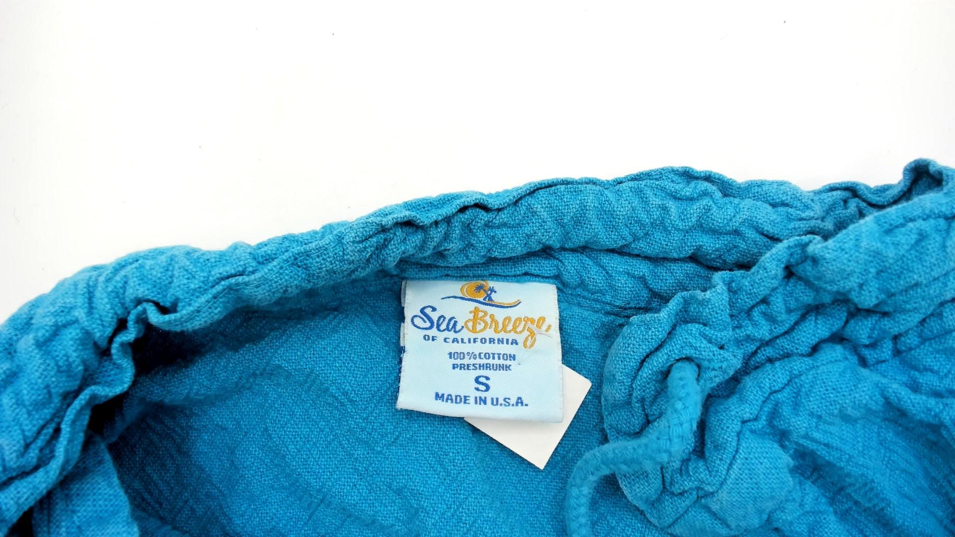 90s Sea Breeze Turquoise Cotton Blouse Peter Pan Collar Button Front Small