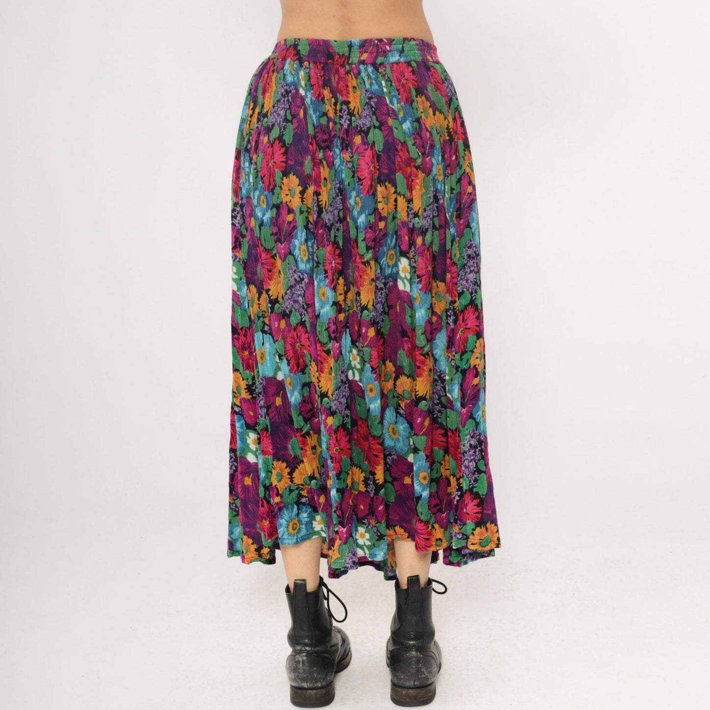 90s Jane Ashley Floral Maxi Skirt Purple Multicolor Gathered Large L