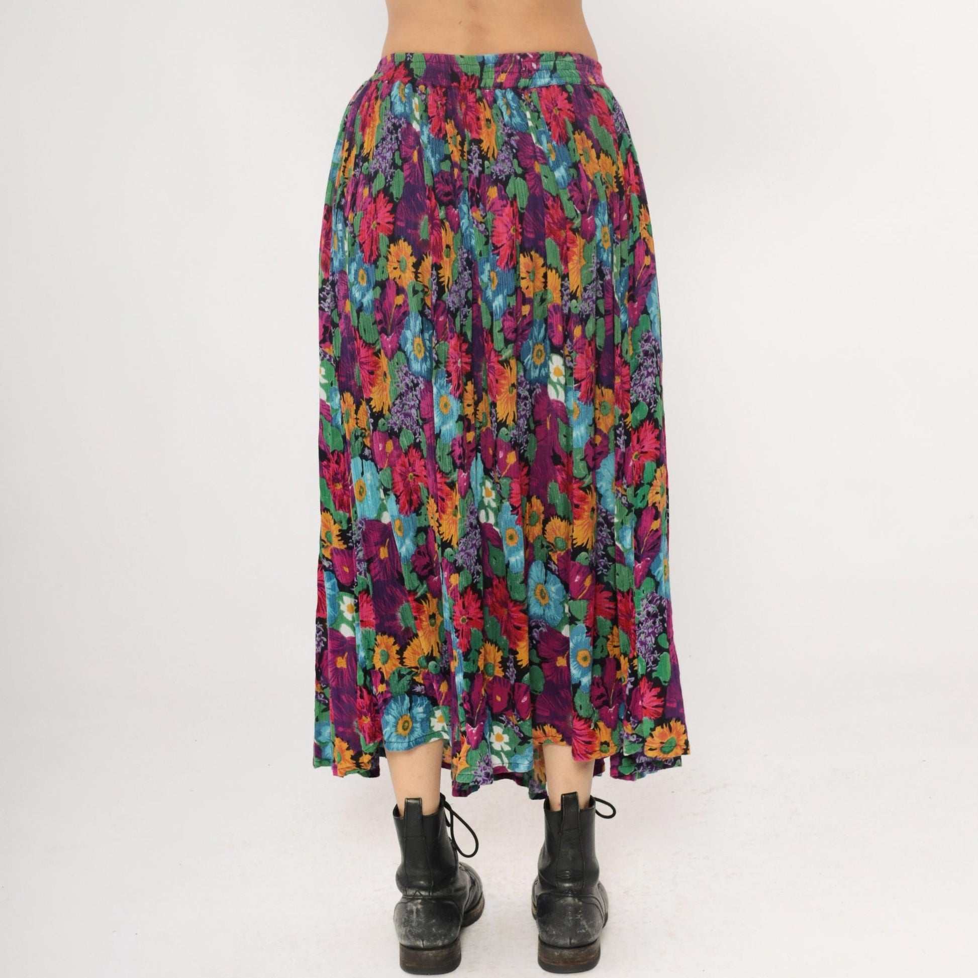90s Jane Ashley Floral Maxi Skirt Purple Multicolor Gathered Large L