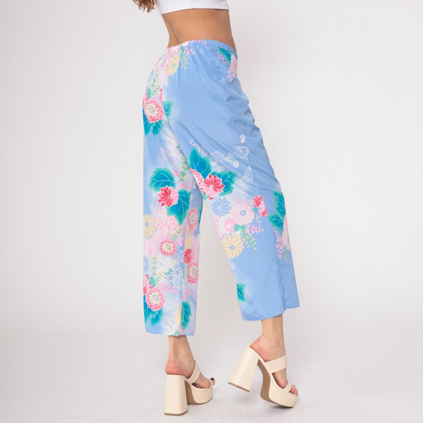 Y2K Natori Floral Pajama Pants Periwinkle Cropped Medium M