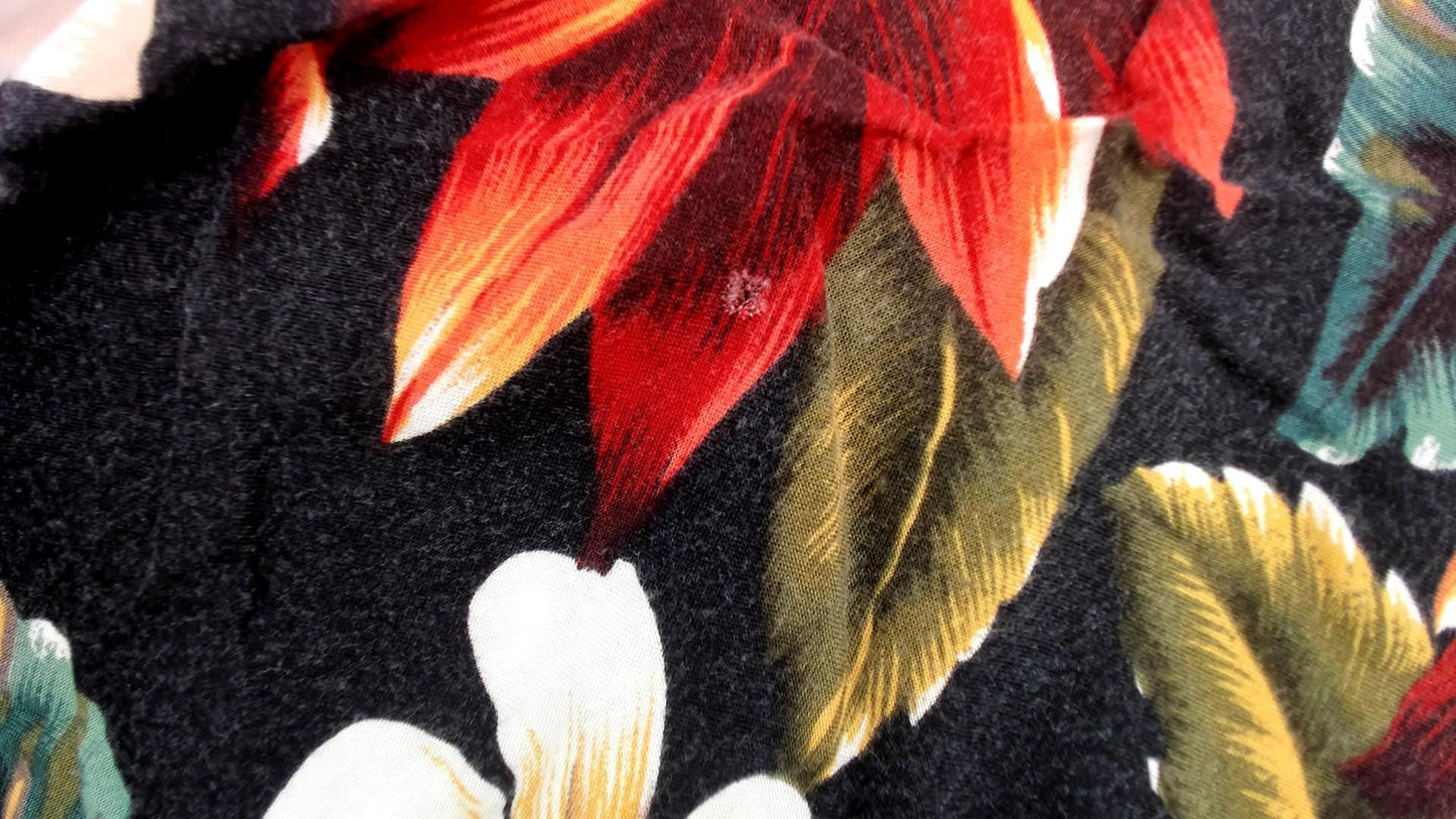 90s Black Hawaiian Shirt Tropical Floral Plumeria Rayon Blouse Medium M