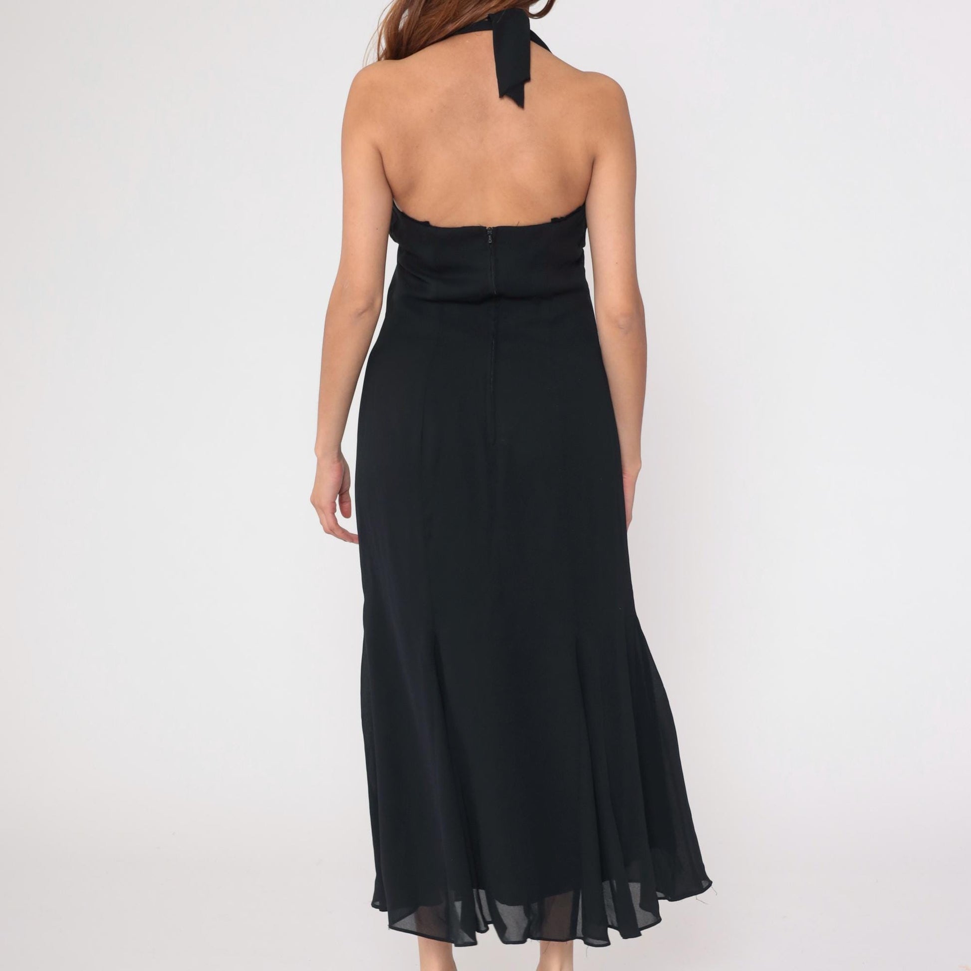 Gunne Sax Jessica McClintock 90s Black Halter Maxi Dress Medium M