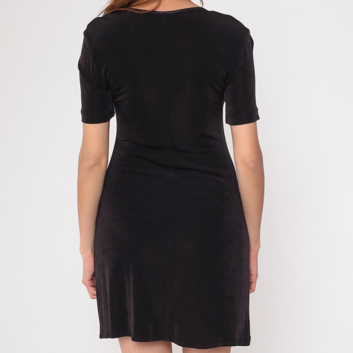 90s Black Mini Dress Rabbit Rabbit Rabbit Scoop Neckline Short Sleeve Medium