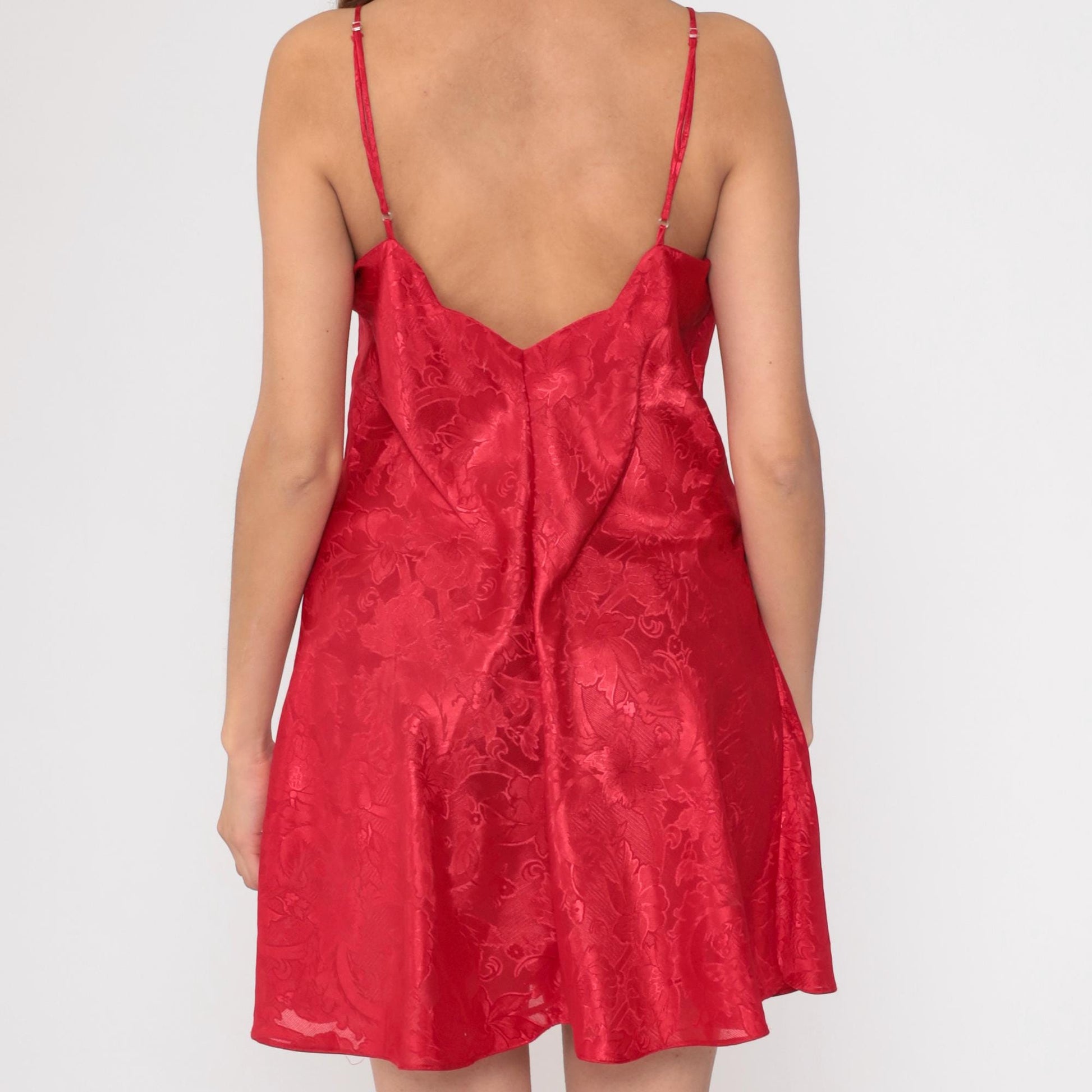90s Victoria's Secret Red Floral Jacquard Mini Slip Dress Large