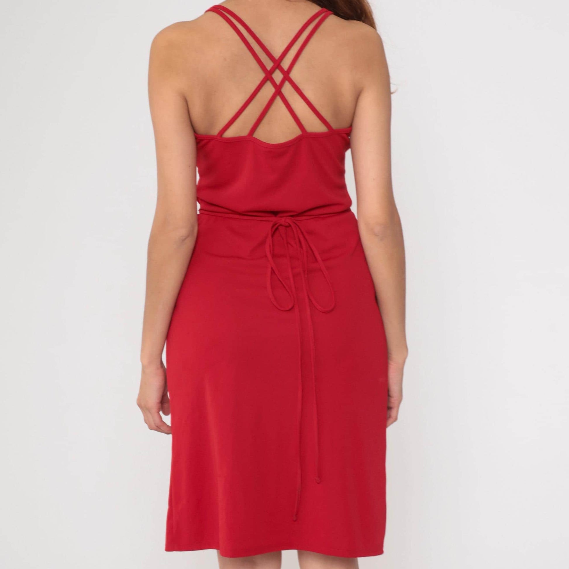 Y2K Express Red Halter Wrap Dress Knee Length Coquette Medium M