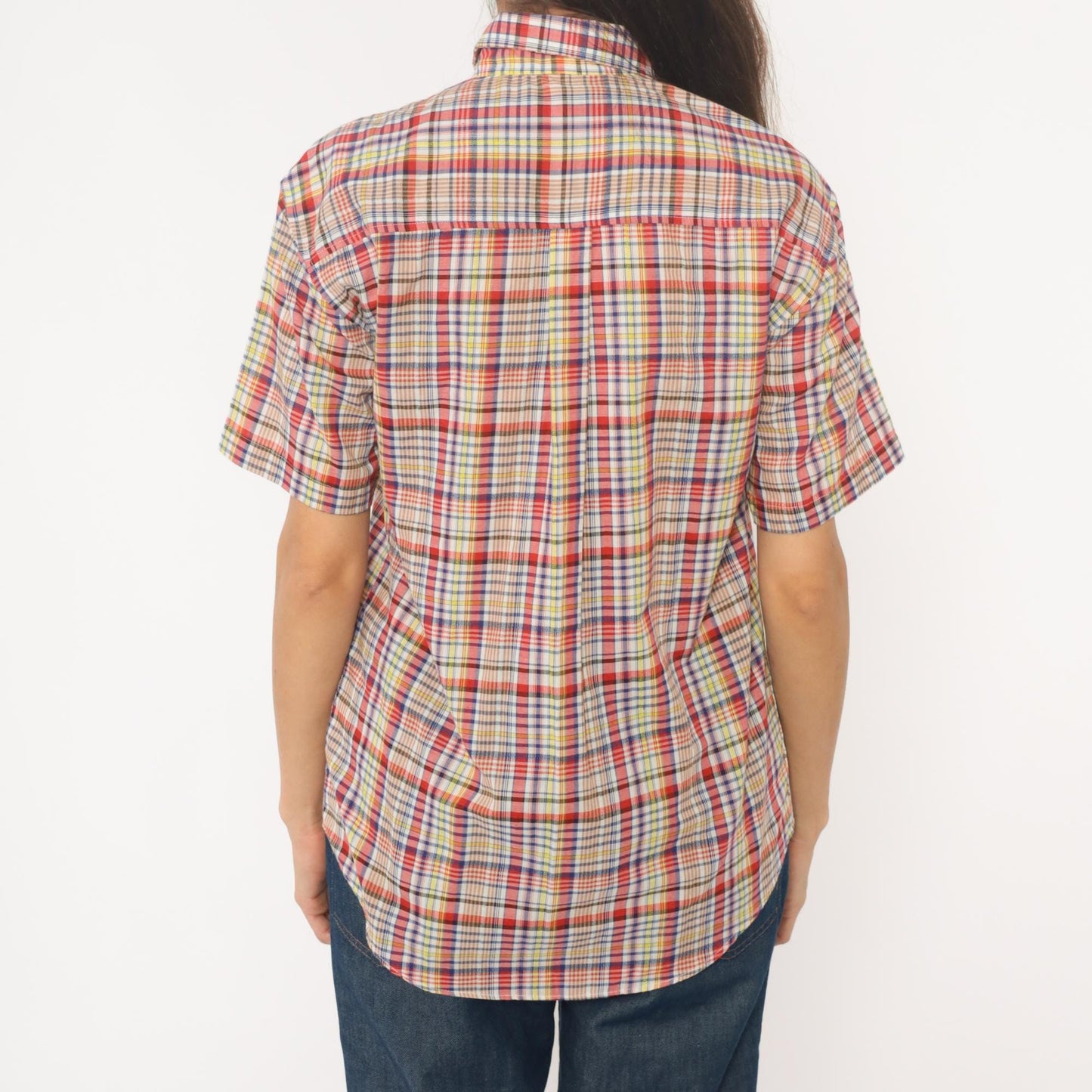 90s Multicolor Plaid Button-Up Shirt Cotton Short Sleeve Small S