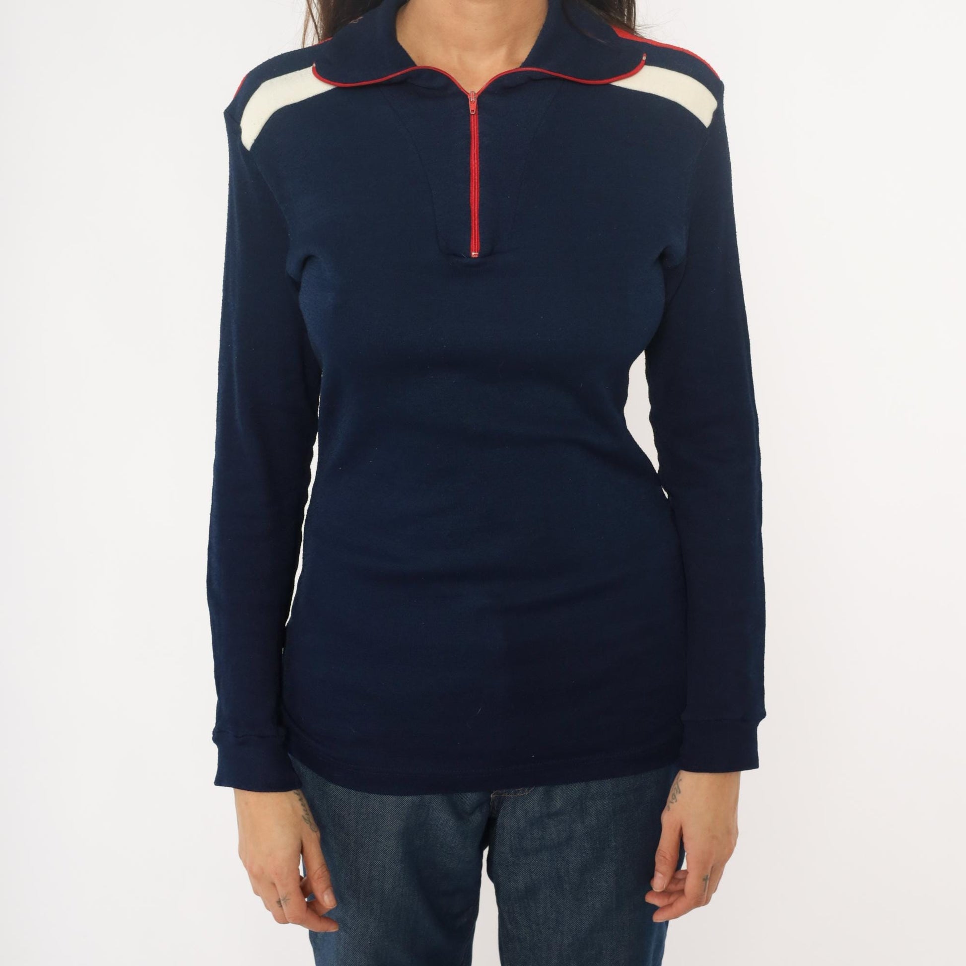 80s Helly Hansen Lifa Track Jacket Navy Quarter-Zip Colour Block Large