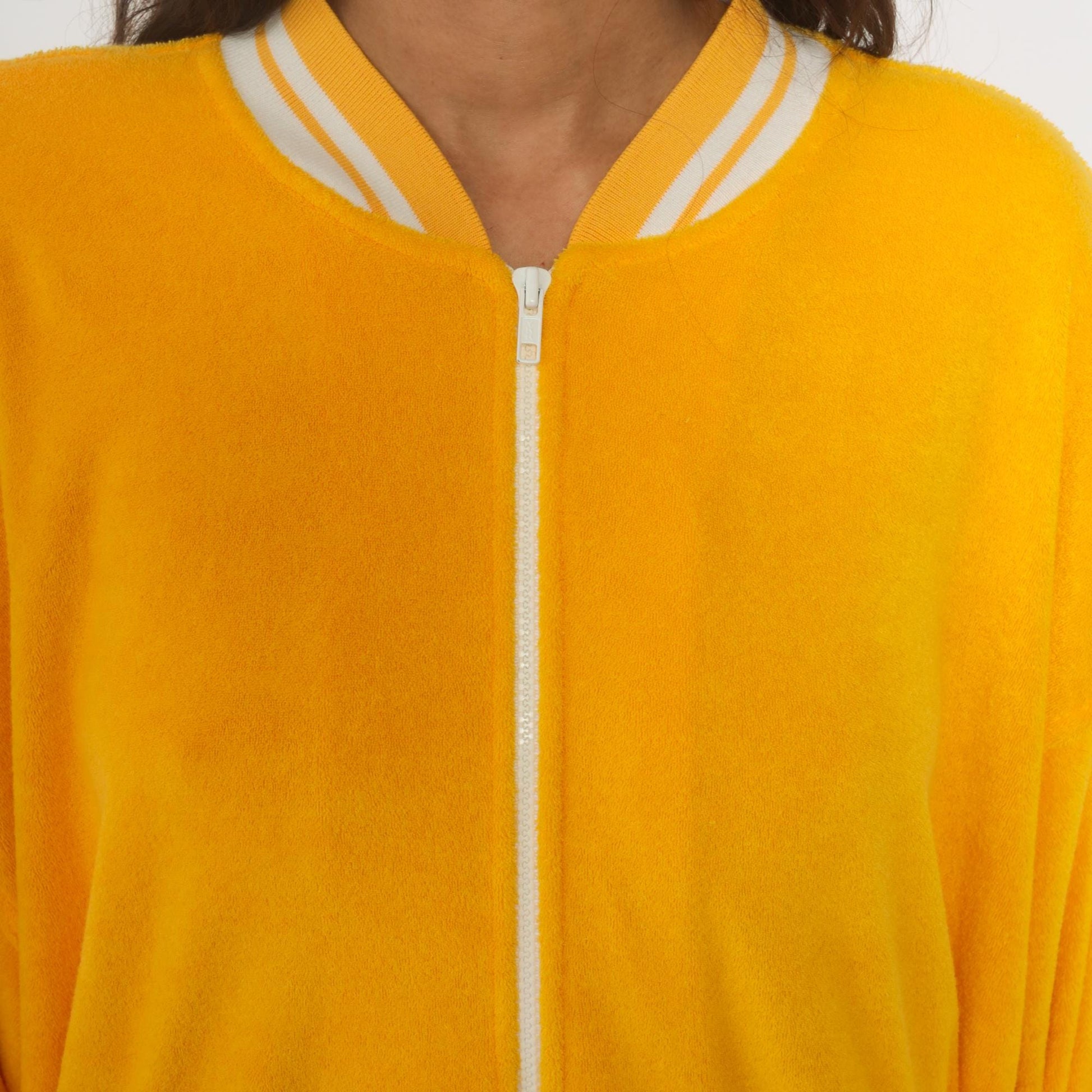 80s CA Sport Terrycloth Zip Jacket Compass Embroidered Yellow Plus Size XXL